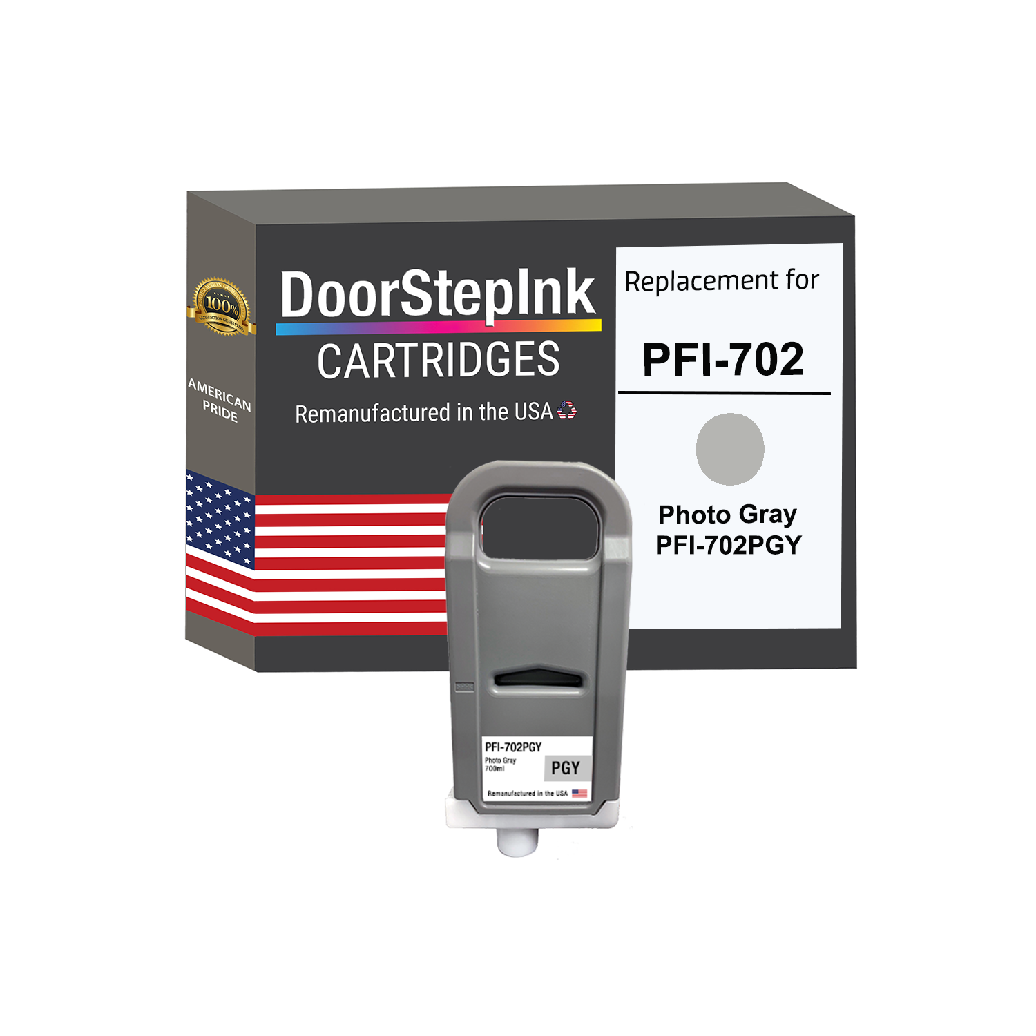 DoorStepInk Brand for Canon PFI-702 700mL Photo Gray PFI-702PGY Remanufactured in the USA Ink Cartridge