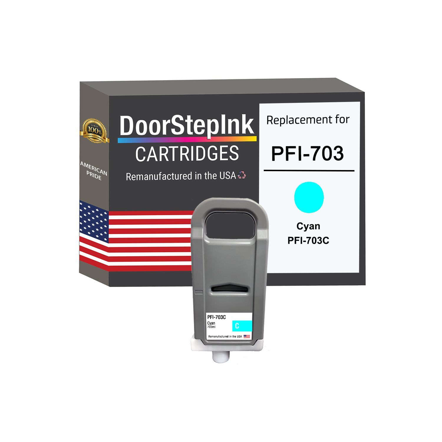 DoorStepInk Brand for Canon PFI-703 700mL Cyan Remanufactured in the USA Ink Cartridge PFI-703C