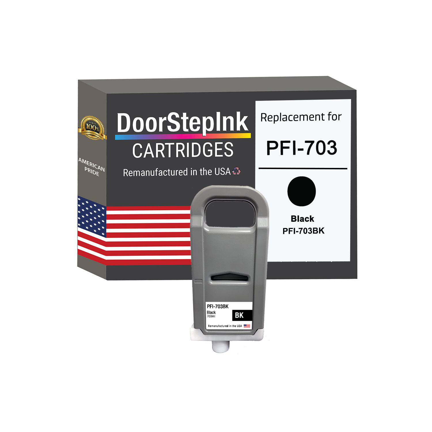 DoorStepInk Brand for Canon PFI-703 700mL Black Remanufactured in the USA Ink Cartridge PFI-703BK