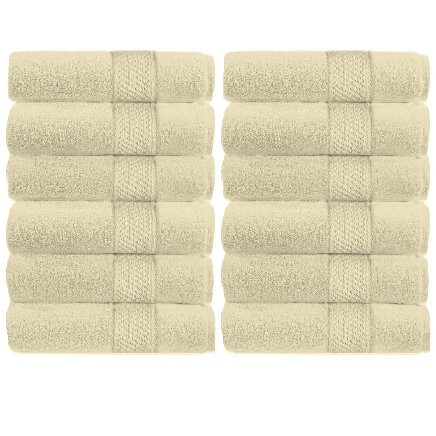Canadian Linen Economy Washcloths Set,12 Pack, 12”x12” 100% Cotton Cream Color Face Towel Soft Absorbent Lightweight Face Cloths for Spa Hair Salon
