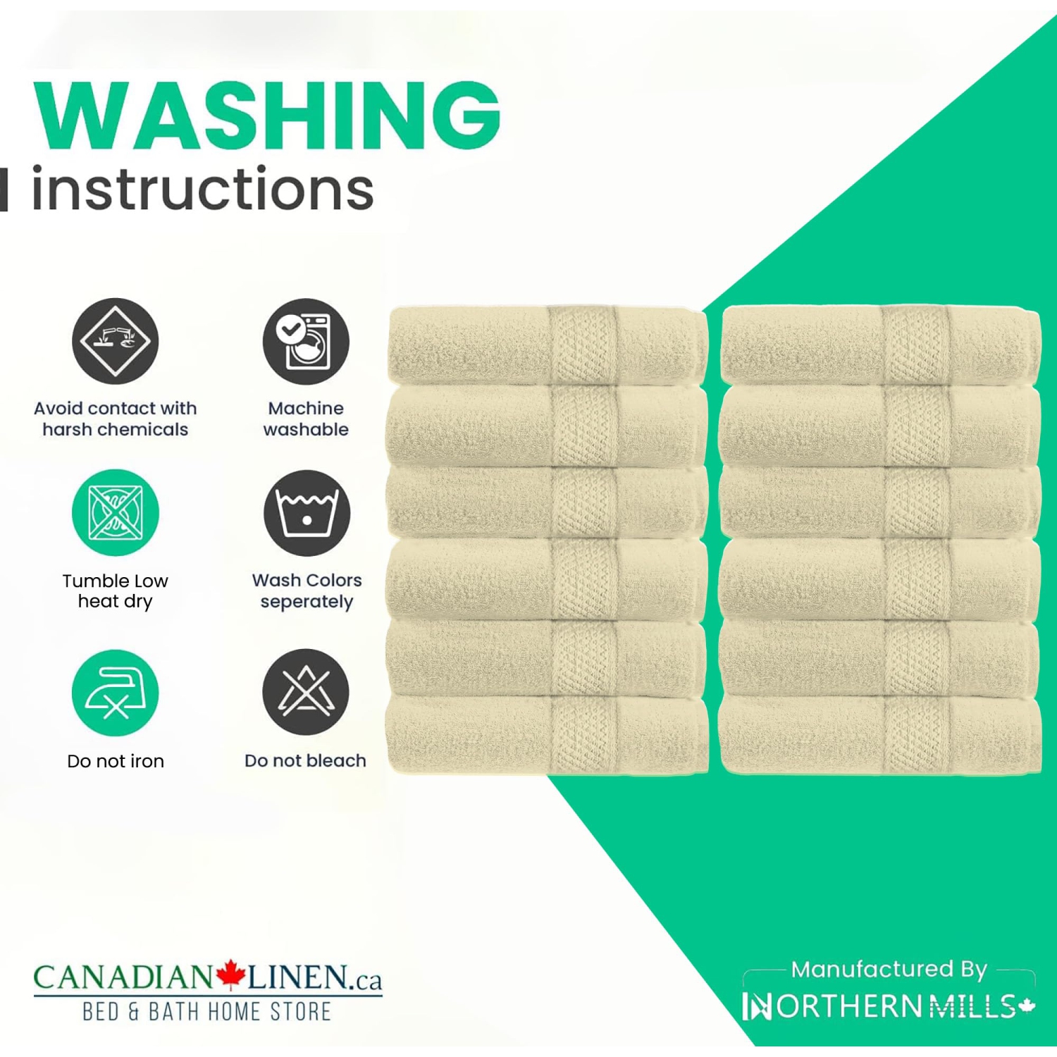 Canadian Linen Economy Washcloths Set,12 Pack, 12”x12” 100% Cotton Cream Color Face Towel Soft Absorbent Lightweight Face Cloths for Spa Hair Salon