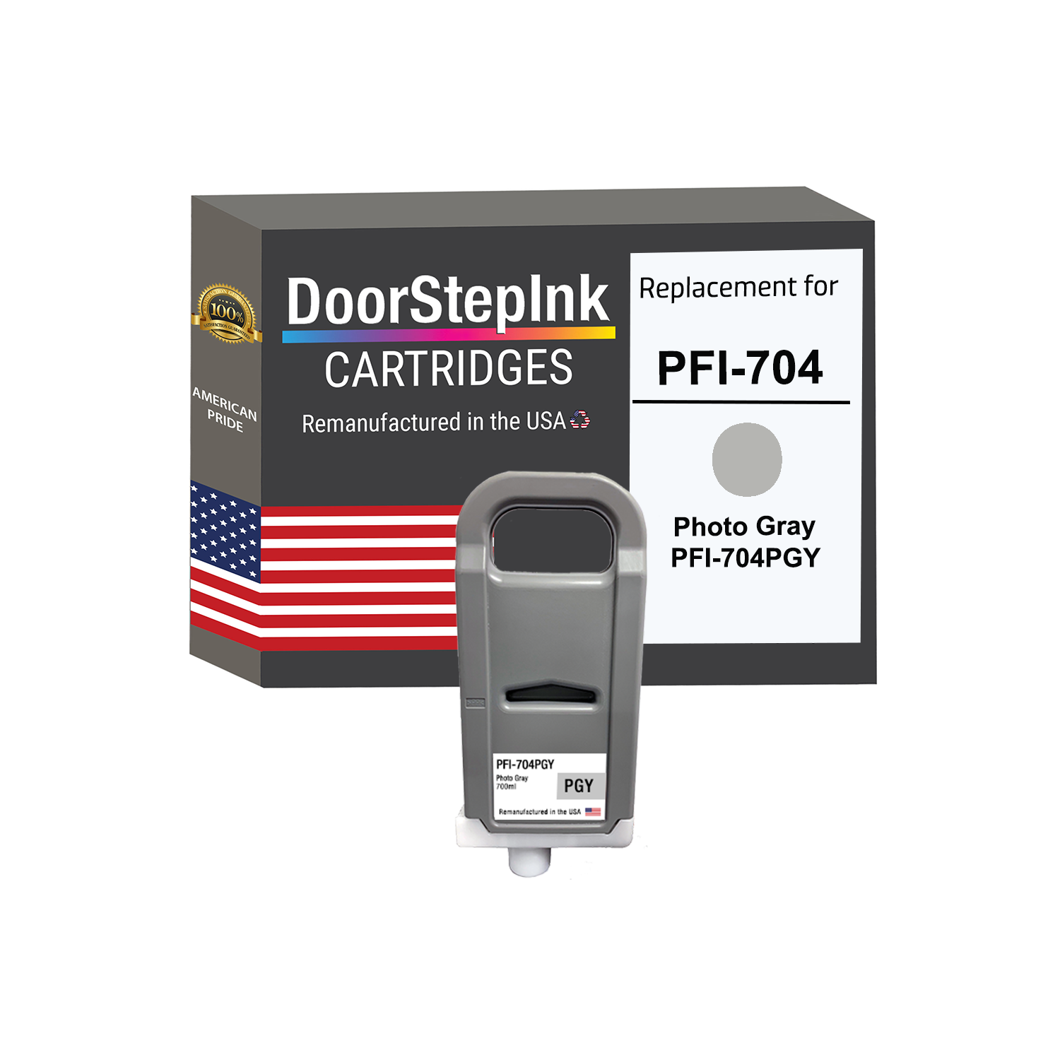 DoorStepInk Remanufactured in the USA Ink Cartridge for Canon PFI-704 700mL Photo Gray PFI-704PGY