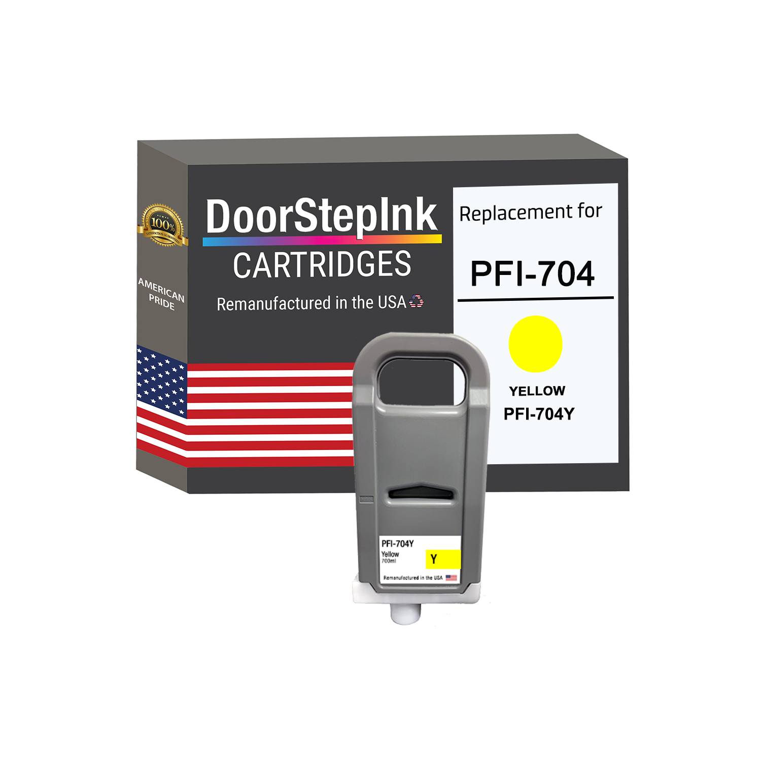 DoorStepInk Remanufactured in the USA Ink Cartridge for Canon PFI-704 700mL Yellow PFI-704Y