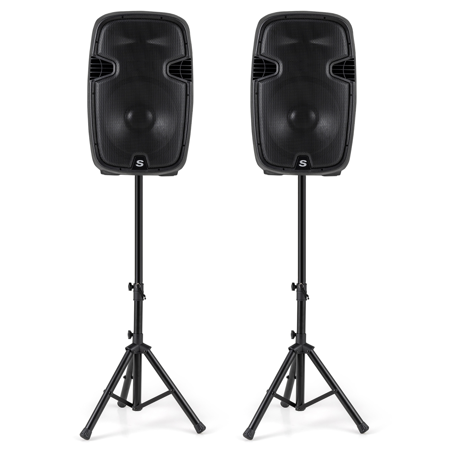 Gymax Portable Dual 15'' 2-way 2000 W Powered Speakers w/ Stands & Controller