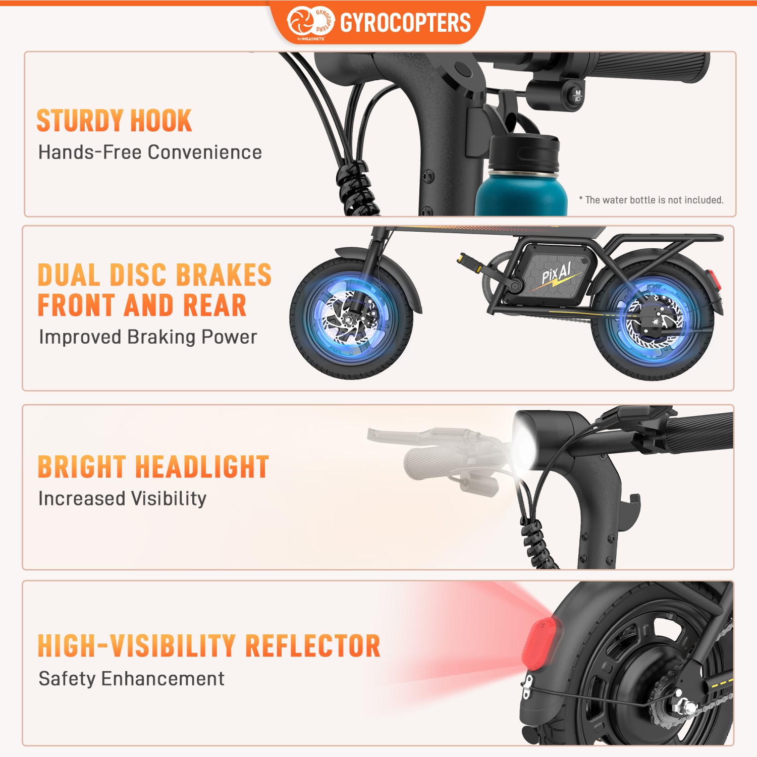 Gyrocopters PixAI Electric foldable cargo Bike for Adults/Teen with Bag, UL2849 Safe, PAS Range Upto 70km, Speed Upto 32km/h, Anti-Theft GPS, Dual