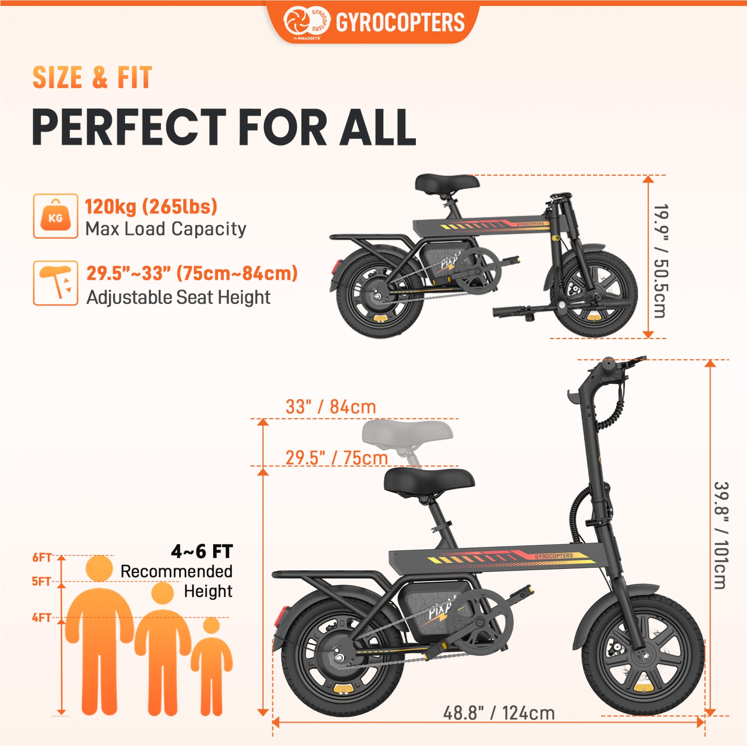 Gyrocopters PixAI Electric foldable cargo Bike for Adults/Teen with Bag, UL2849 Safe, PAS Range Upto 70km, Speed Upto 32km/h, Anti-Theft GPS, Dual
