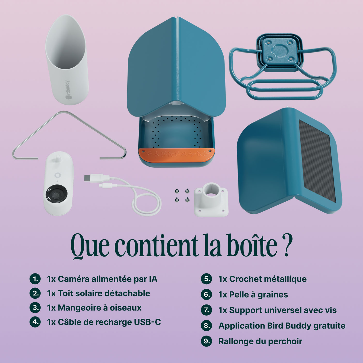 Mangeoire à oiseaux intelligente à énergie solaire Pro avec caméra et extension de perchoir de Bird Buddy - Bleu - Partenaire de détail exclusif