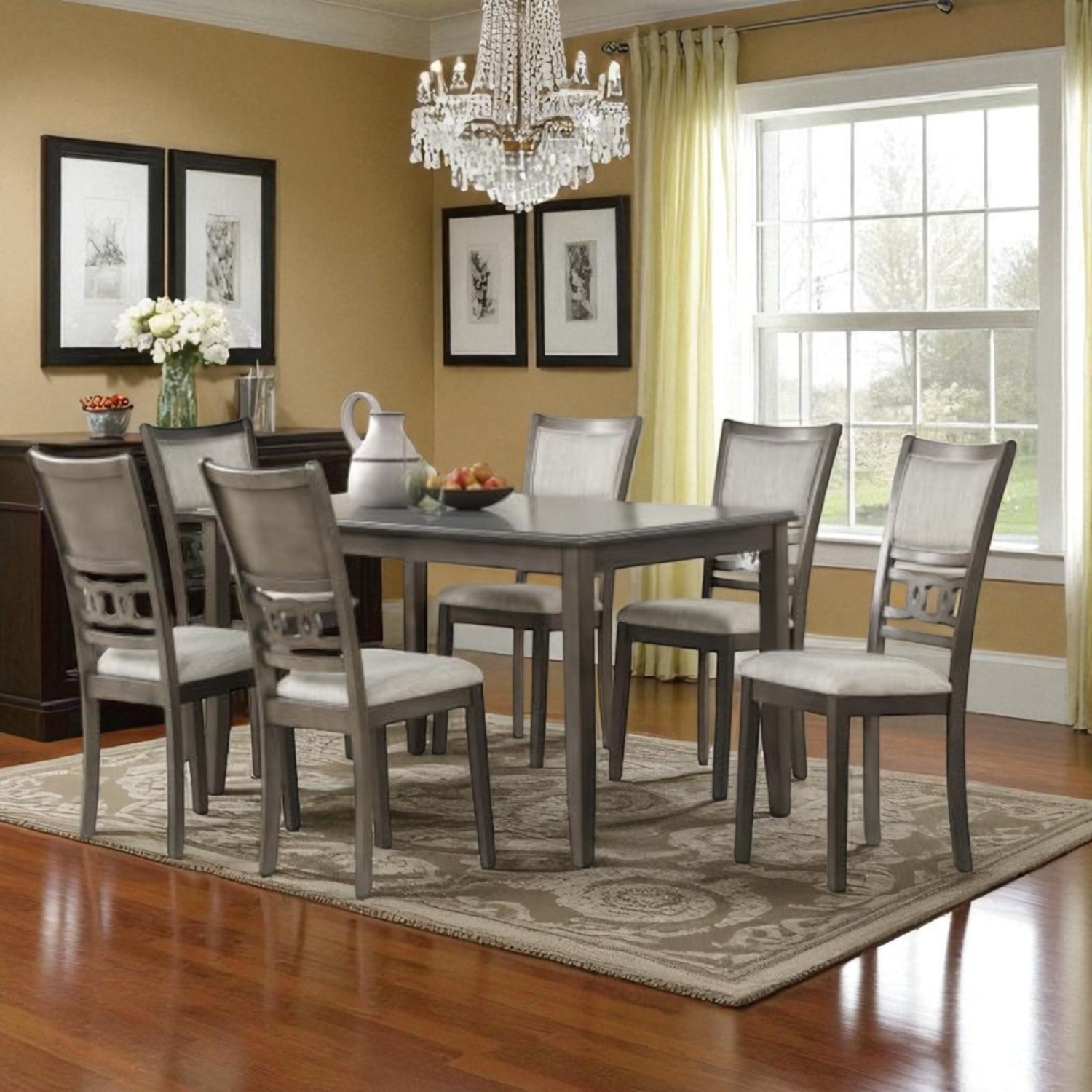 Cosmic Homes 7 Pcs Anna Dining Table Set for 6 Grey | Modern Dining Chairs Set of 6 & Dining Room Table | Table a Manger, Chaise de Cuisine | Table