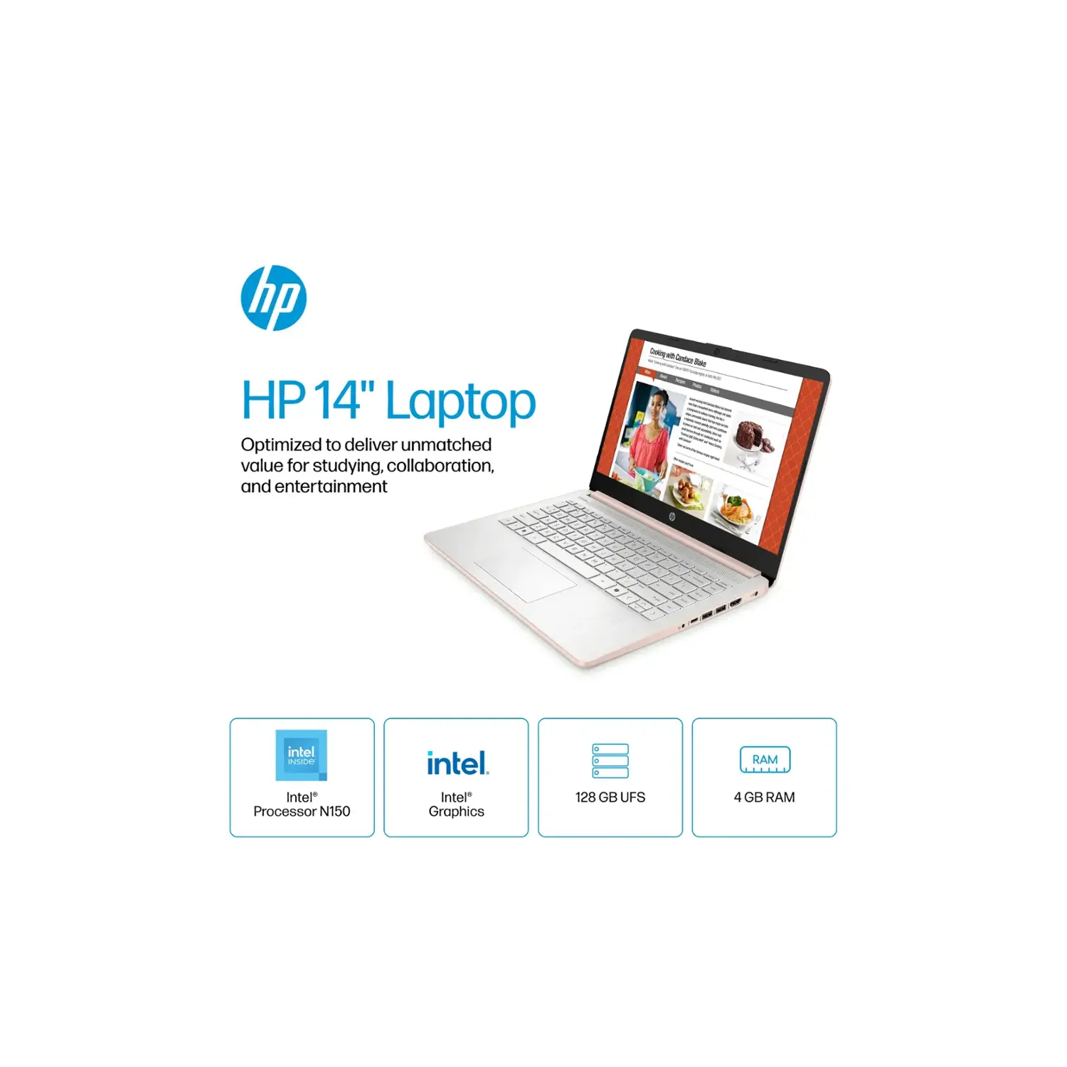 HP 14" Laptop, Intel Processor N150, 16GB Memory 128GB UFS, Microsoft Copilot, Windows 11 Home in S Mode, Wi-Fi 6, Lightweight, Bluetooth, HDMI, Blue