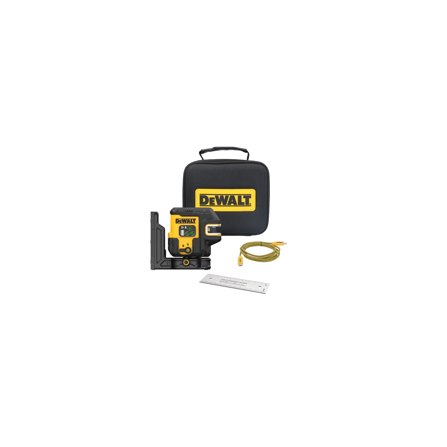 DeWalt DCLE14221GB USB-C Rechargeable Green 2-Spot & Crossline Laser Base Kit