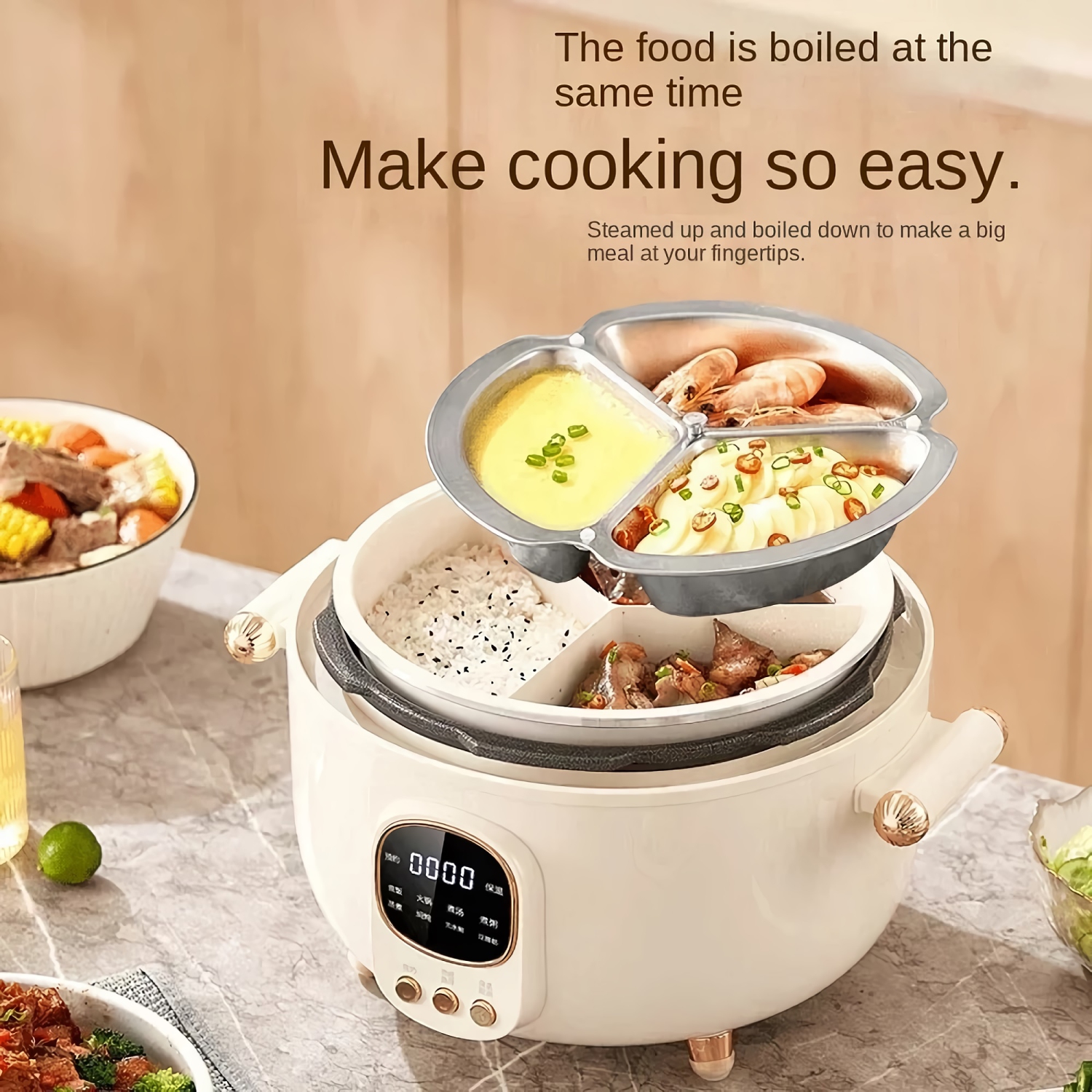 INTEXCA 4L Multifunctional Electric Pressure Cooker, 1000W Cooker with LED Display, Non-Stick Pot