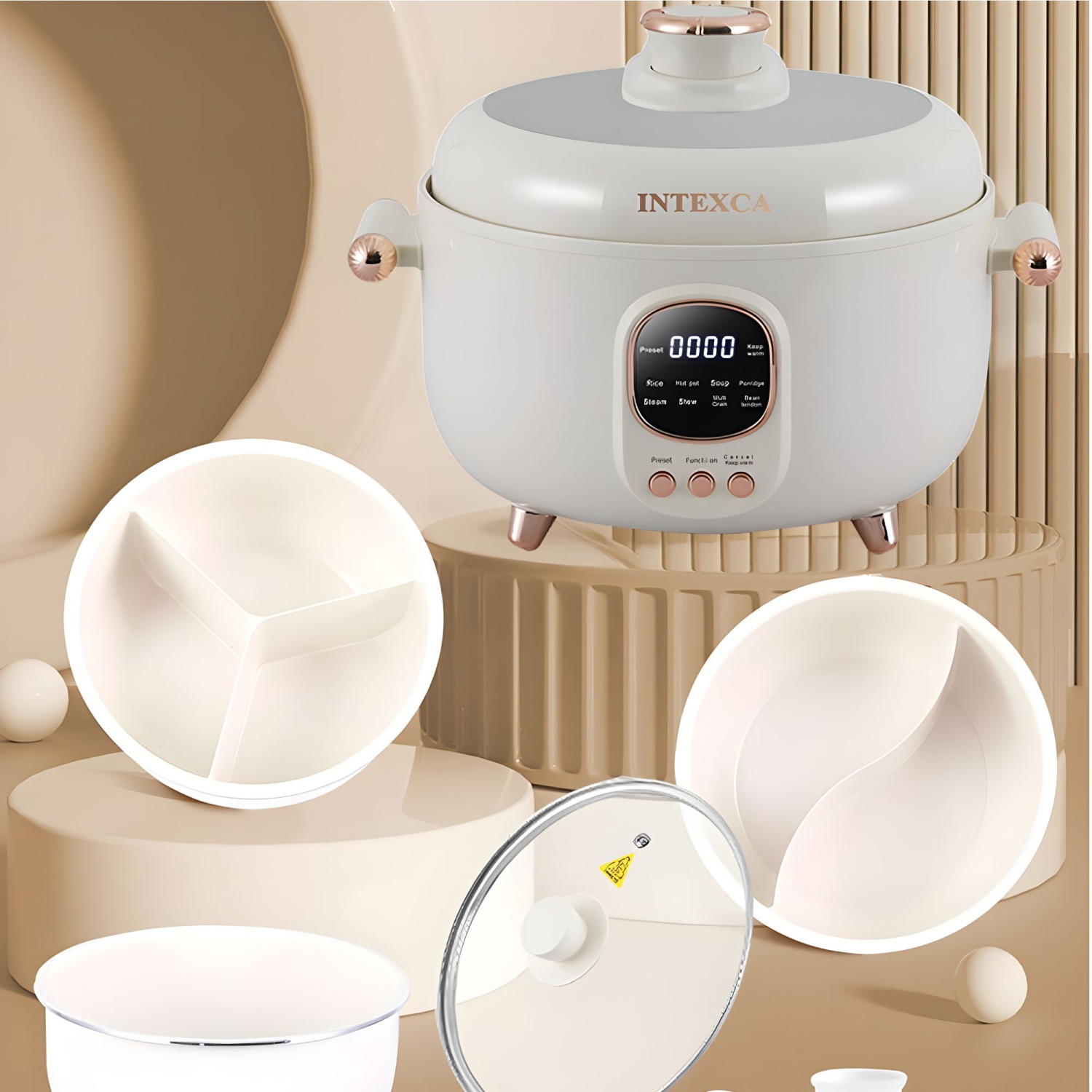 INTEXCA 4L Multifunctional Electric Pressure Cooker, 1000W Cooker with LED Display, Non-Stick Pot
