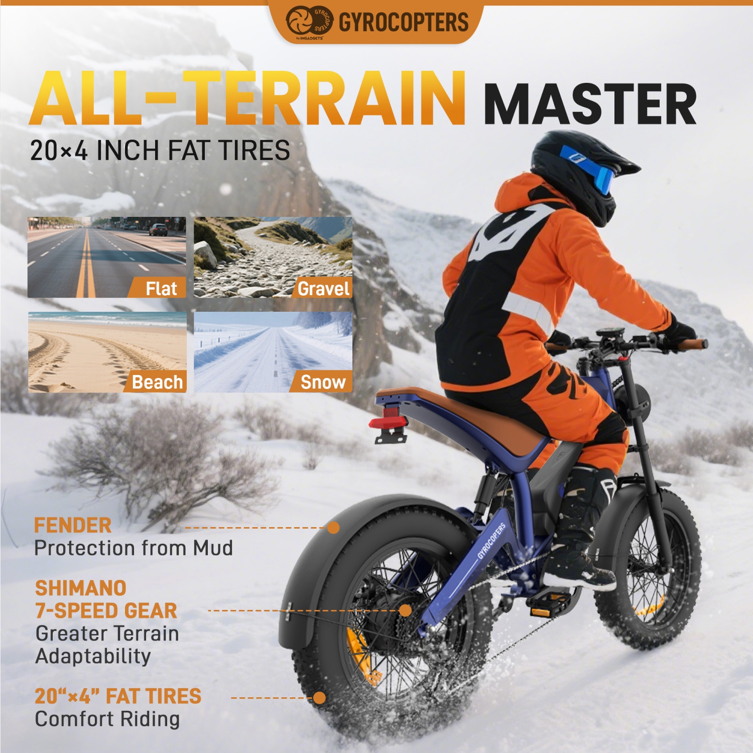 GRECO　GOIII1500 Gyrocopters Ocean Fat Tire Mountain Electric Bike for Adult 1500W