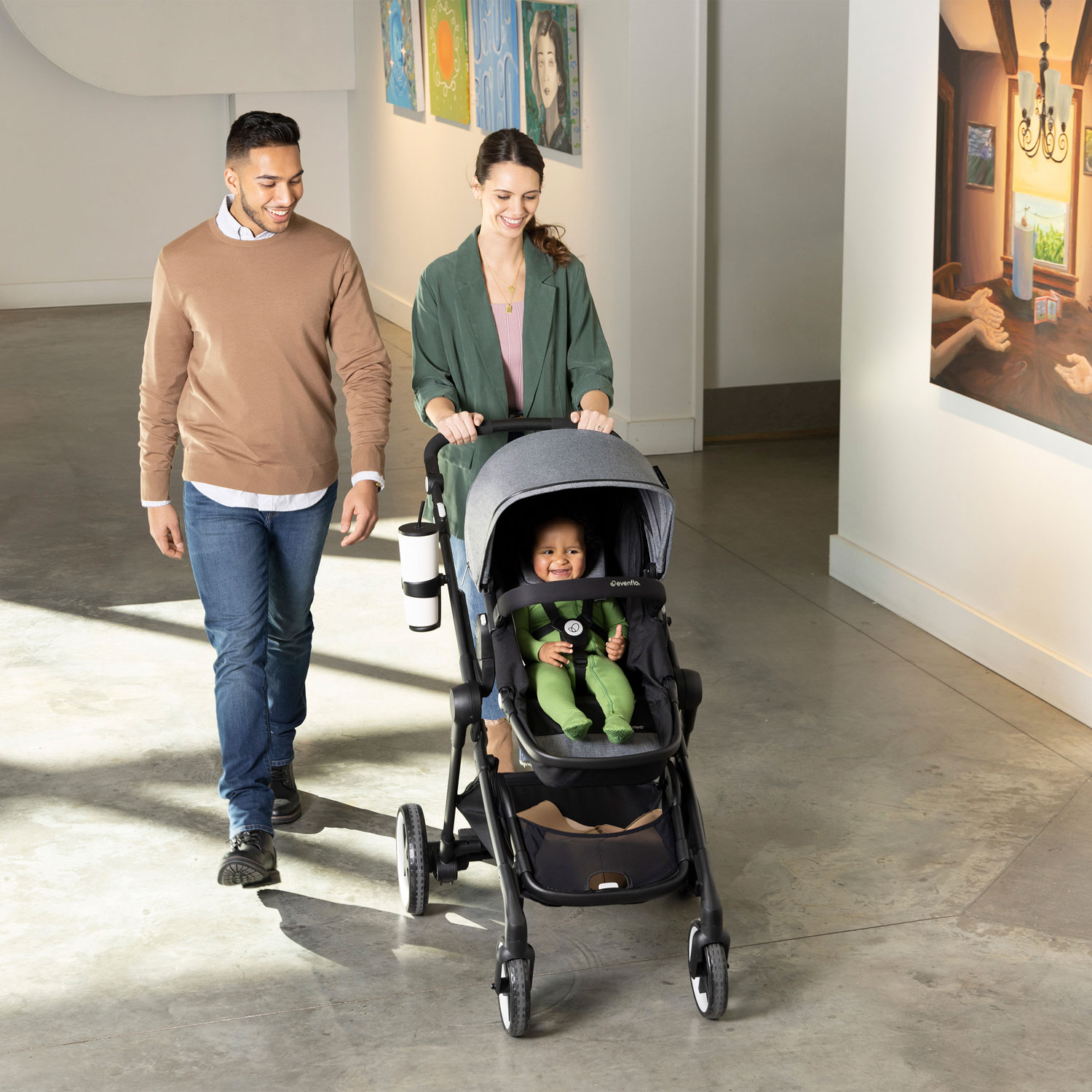 Système de transport modulaire intelligent Gold SensorSafe Pivot Xpan d'Evenflo avec siège d'auto pour bébé LiteMax - Gris lunaire
