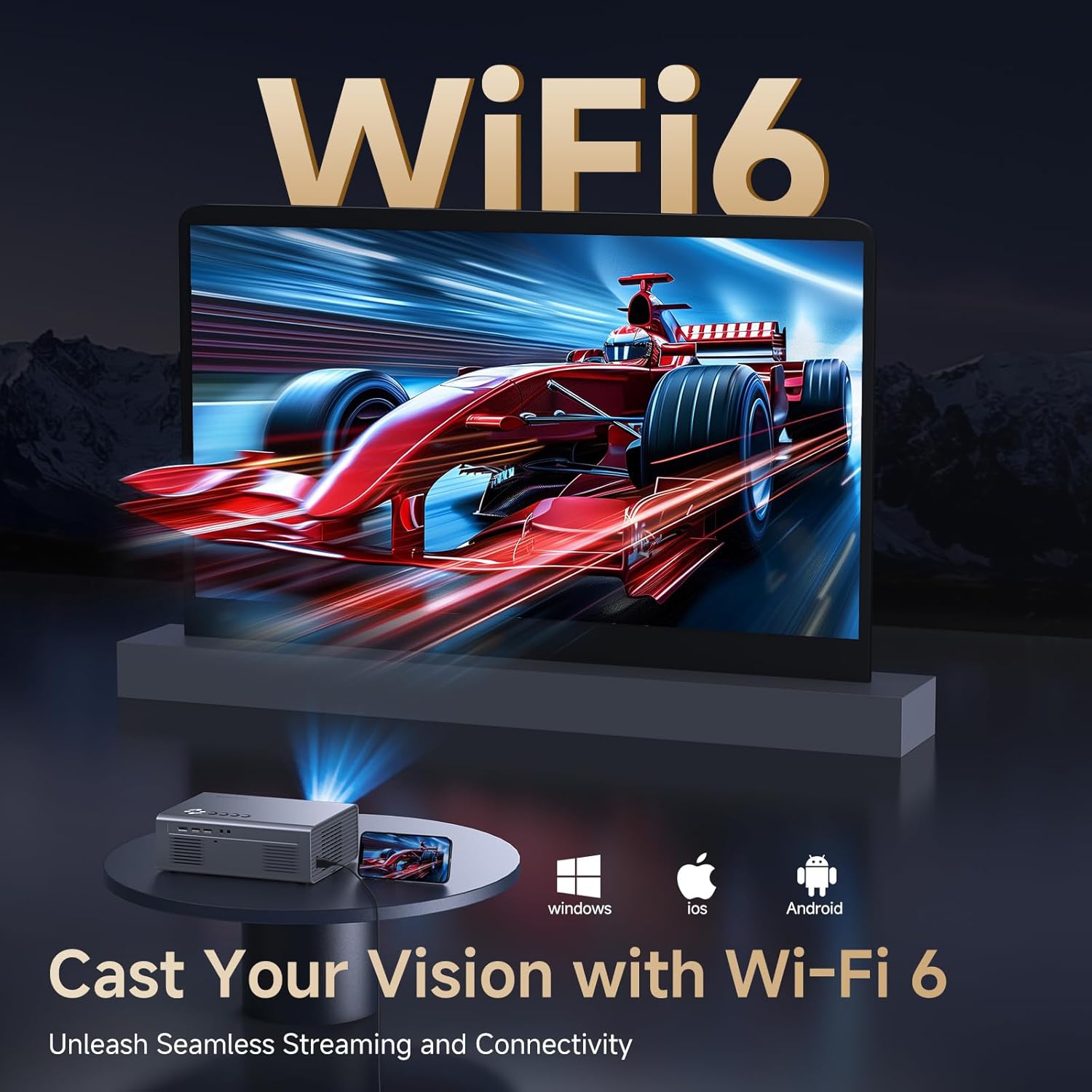 Kogata Netflix Licensed Smart Projector: 1000ANSI 4K | Auto Focus, 6D Keystone, HDR10+, Dolby Audio | WiFi 6, Bluetooth 5.2