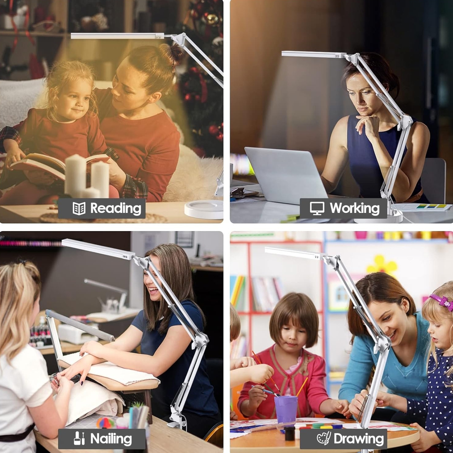 Lampe de bureau à pince avec protection des yeux, lampe de lecture pliable à bras long LED trois couleurs, idéale pour la chambre et le bureau