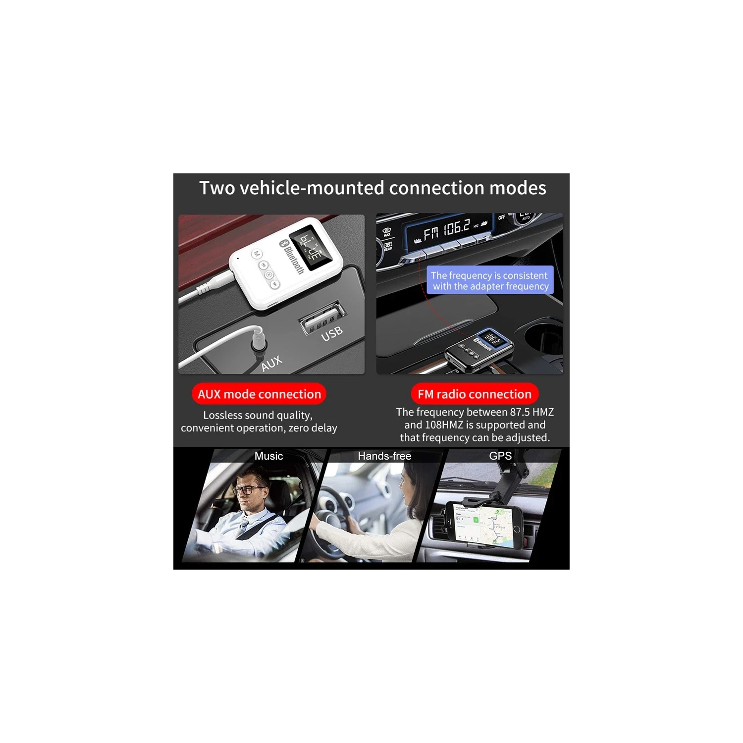 Émetteur récepteur Bluetooth Adaptateur sans fil Bluetooth 5,0 Prise 3,5&nbsp;mm AUX FM Kit auto mains libres Appels et micro pour PC TV Haut-parleur