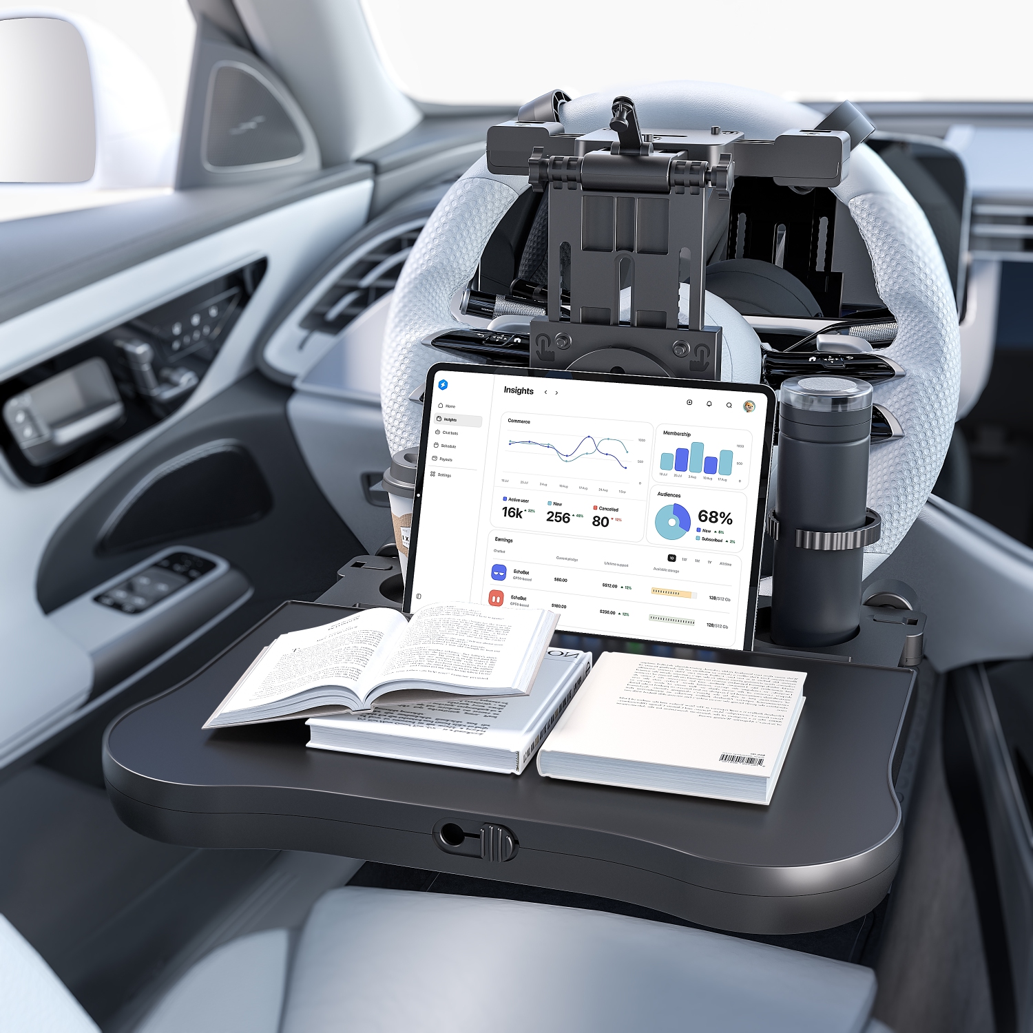 Car Seat Tray Table - Foldable Car Kids Passenger Roadtrip Eating Food Backseat Travel Trays Dinning Working Laptop Desk with Non-Slip