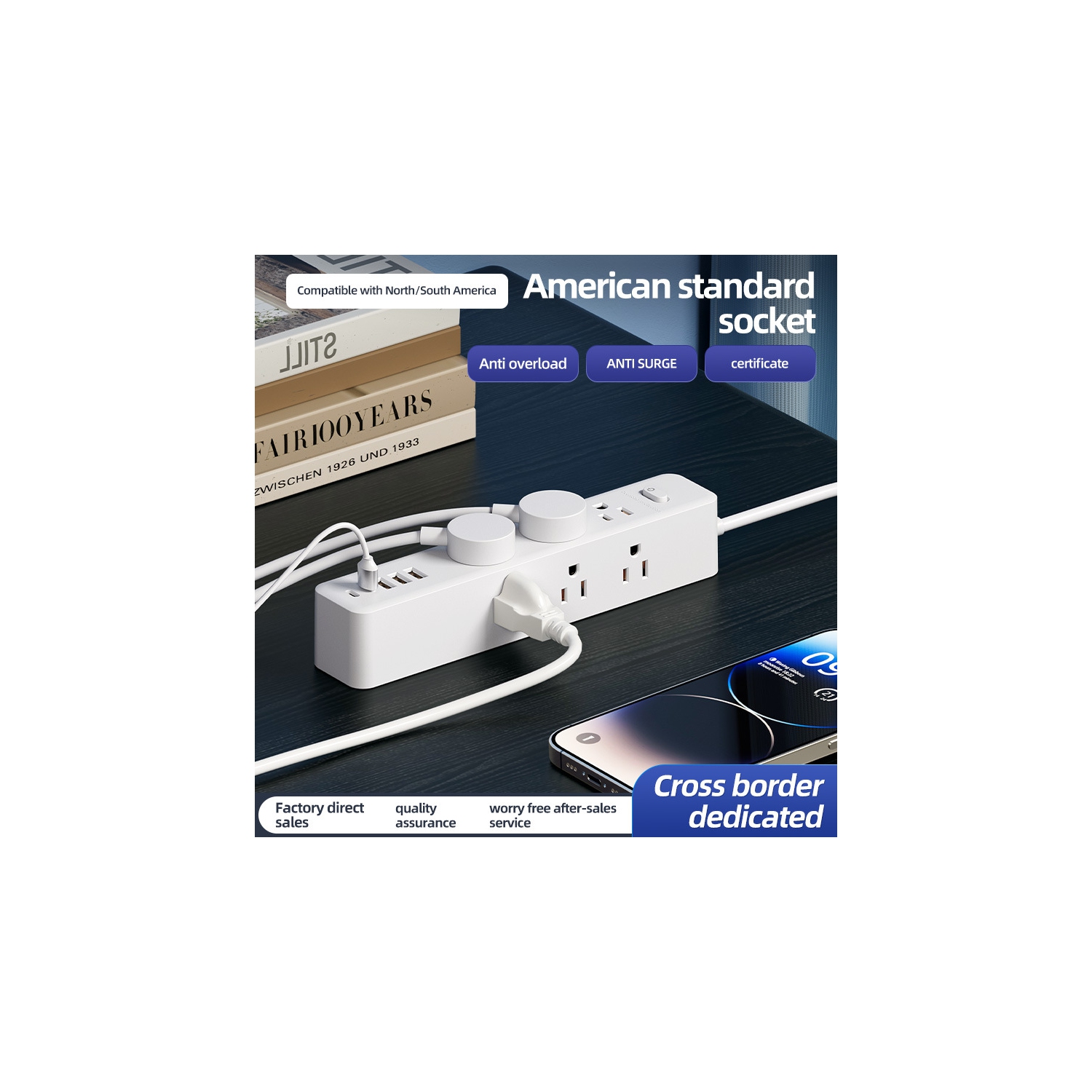 110V US Standard Socket USB Socket Board Terminal Block US-Mexico Power Converter Multi-hole Socket - NN-27 White [3m] 9-hole