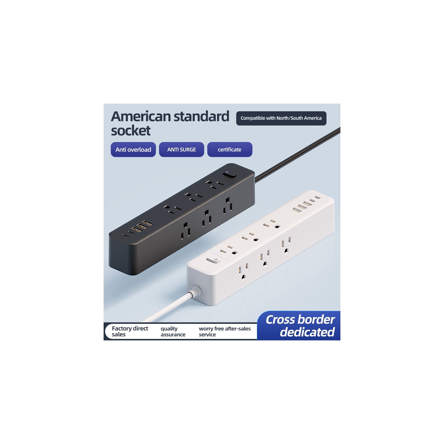 110v American standard socket USB plug board wiring board US-Mexico power converter multi-hole socket-NN-27 white [1.5 meters] 9 holes