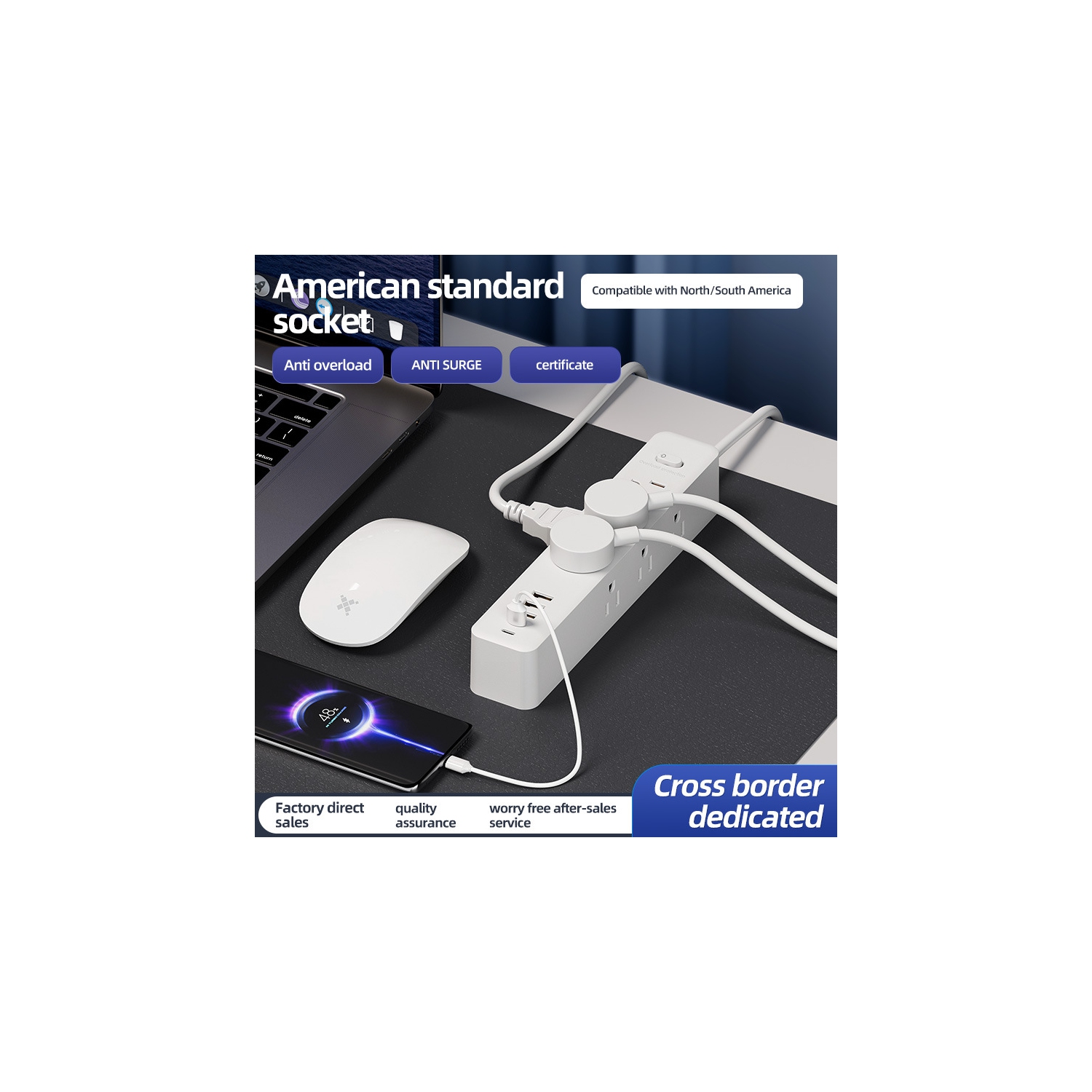 110v American standard socket USB plug board wiring board US-Mexico power converter multi-hole socket-NN-27 white [1.5 meters] 9 holes