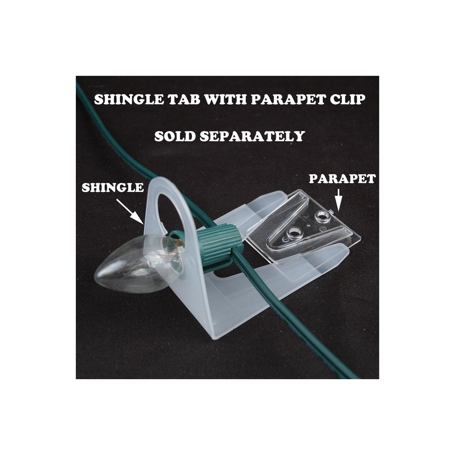 LightingByHHD Parapet Light Clips – 100 Pack – For C9/C7 Bulbs – Use with Shingle Tabs – Flat Roof Mounting, Clear