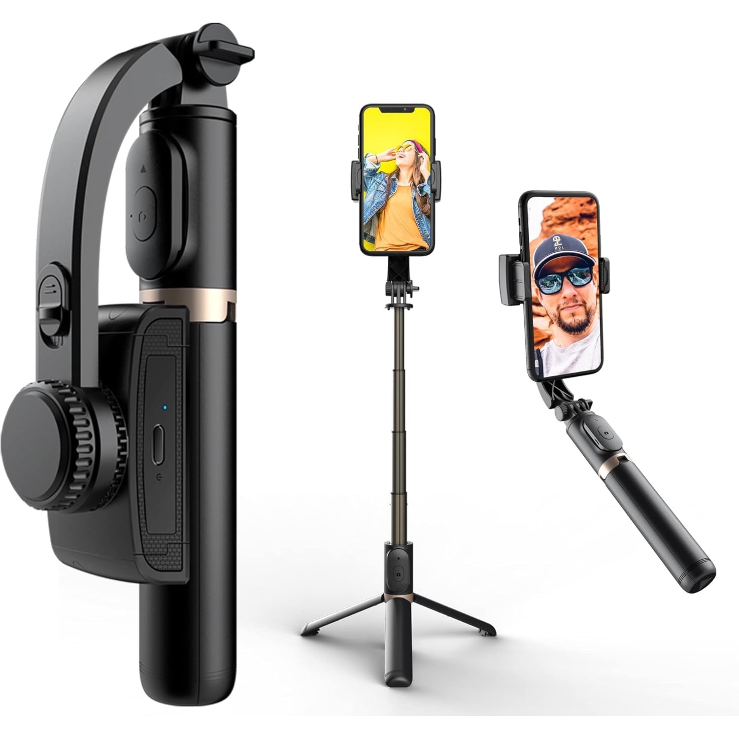 Smartphone Gimbal Stabilizer with Remote, Aluminum Extendable Selfie Stick Tripod, 360° Automatic Rotation, Auto Balance for Live Video Recording
