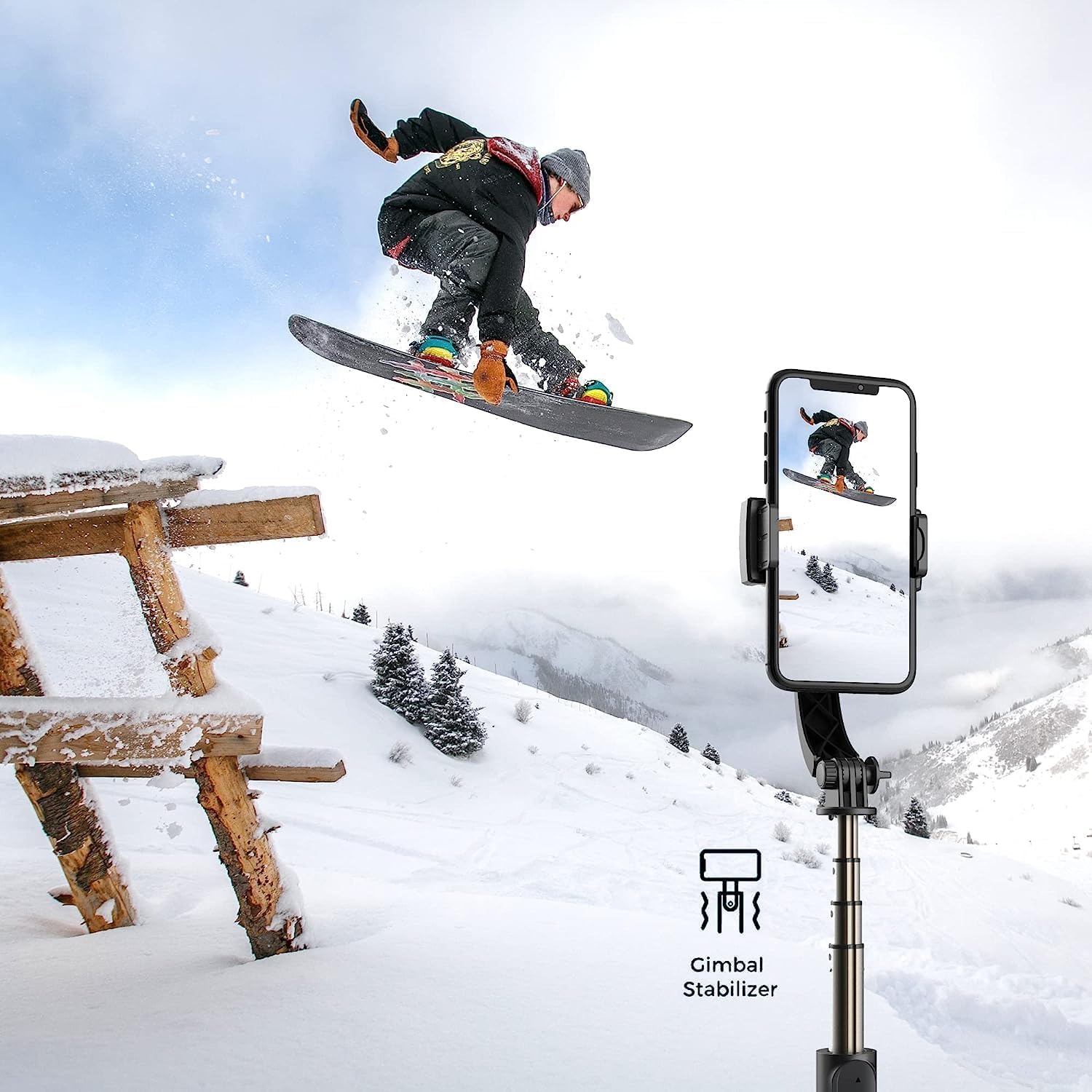 Smartphone Gimbal Stabilizer with Remote, Aluminum Extendable Selfie Stick Tripod, 360° Automatic Rotation, Auto Balance for Live Video Recording