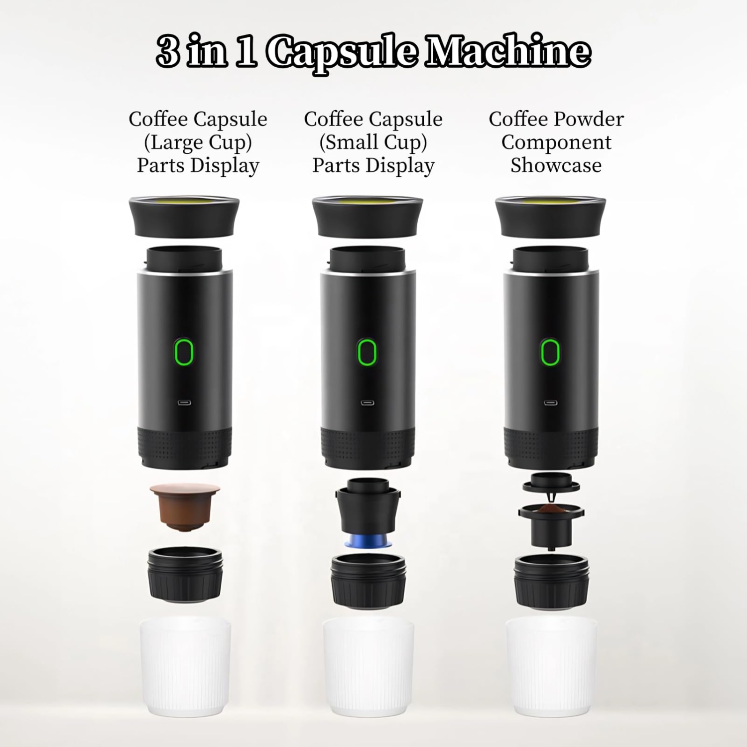 Portable Electric Espresso Machine, 3 in 1 Travel Coffee Maker for Camping, 15 Bar Self Heating Car Coffee Maker for Camping Hiking Office