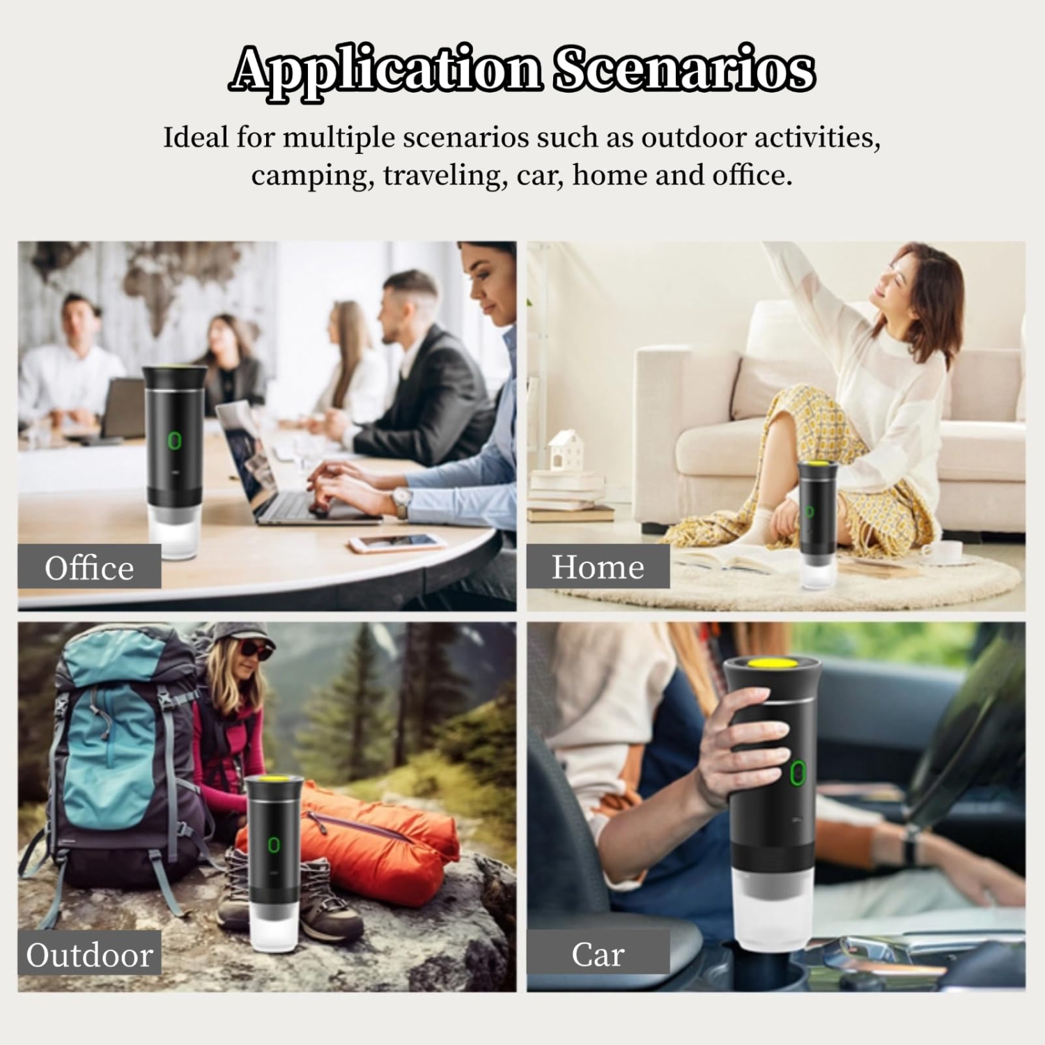 Portable Electric Espresso Machine, 3 in 1 Travel Coffee Maker for Camping, 15 Bar Self Heating Car Coffee Maker for Camping Hiking Office