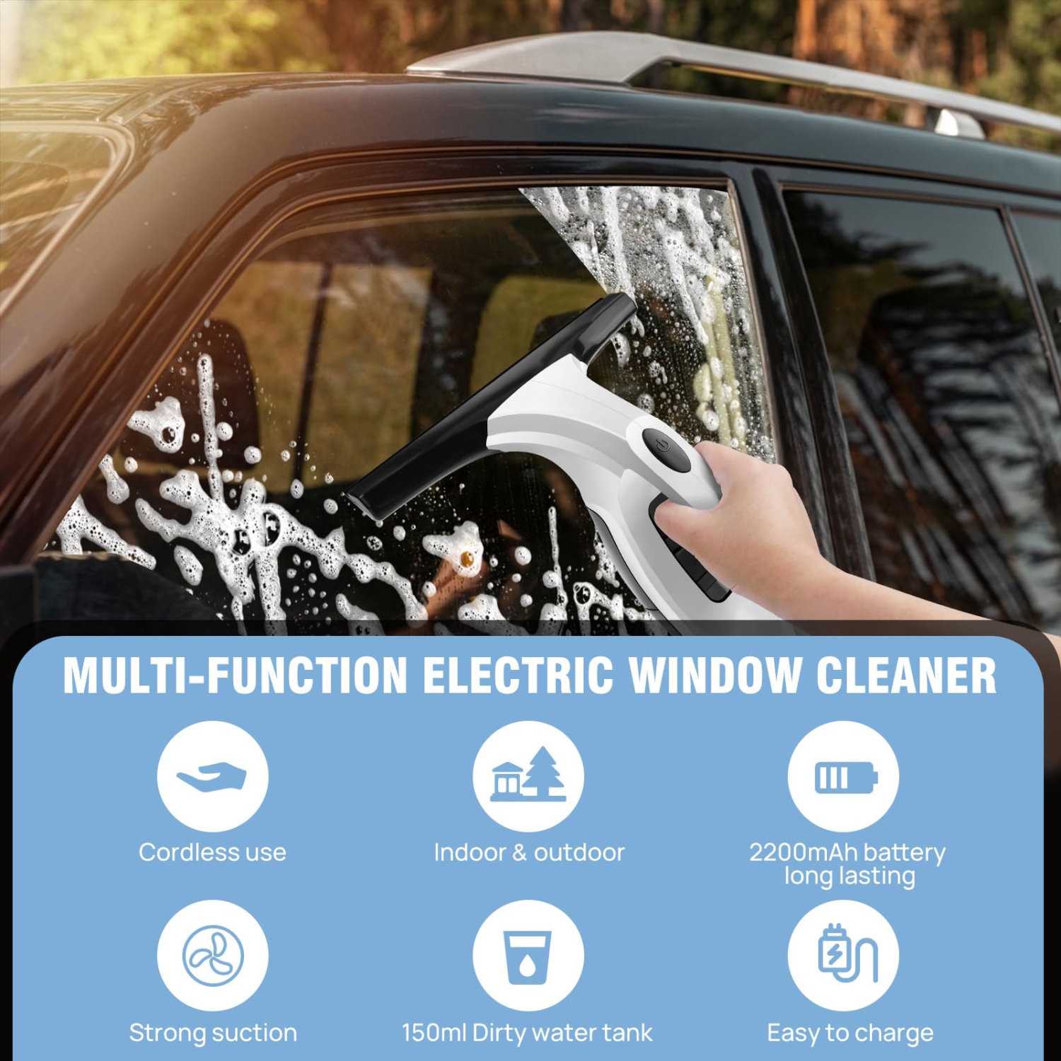 Window Vacuum Cleaner Set, 3 in 1 Cordless Window Vac with Spray/Wipe/Suck up Water, Window Cleaning Tool for Shower Wall Mirror Car Windshield