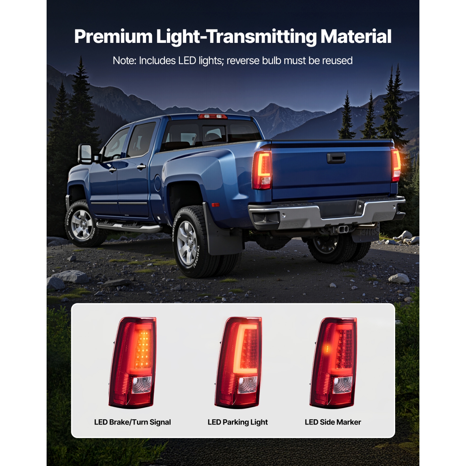 Feu arrière VEVORPCS Compatible avec les feux de freinage latéraux LED, rouge, Silverado 1500 1500 HD 2500 2500 3500, 2007-2007 HD 2003-2006 de