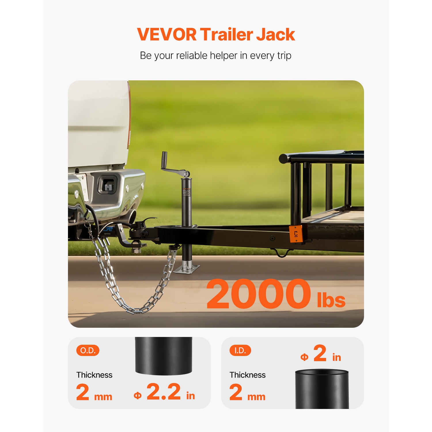 VEVOR 15-inch A-Frame Trailer Jack, 2000 lbs Dynamic Load Capacity, Trailer Jack Stand with Handle & Rectangular Footpad, Suitable for RV, Horse,