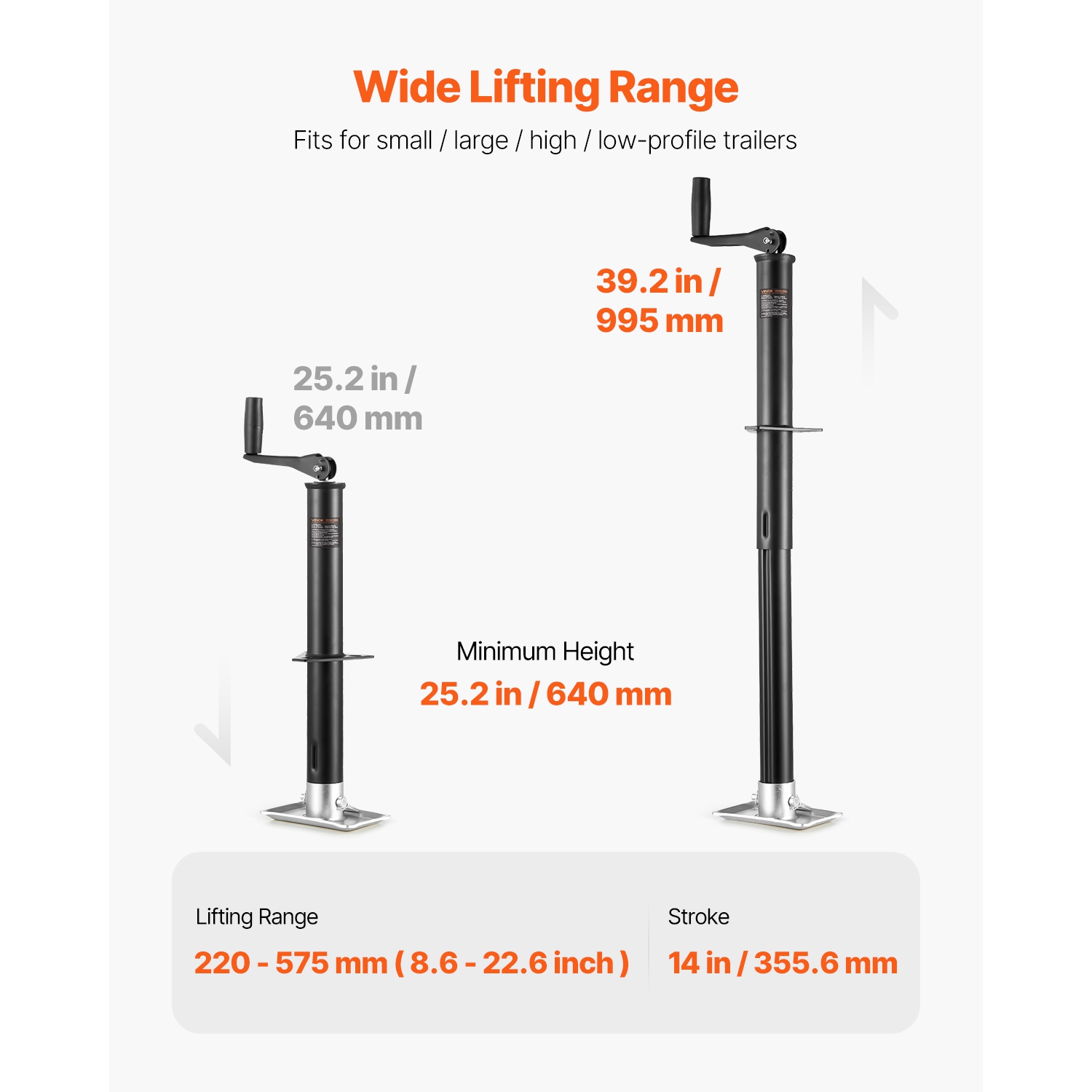 VEVOR 15-inch A-Frame Trailer Jack, 2000 lbs Dynamic Load Capacity, Trailer Jack Stand with Handle & Rectangular Footpad, Suitable for RV, Horse,