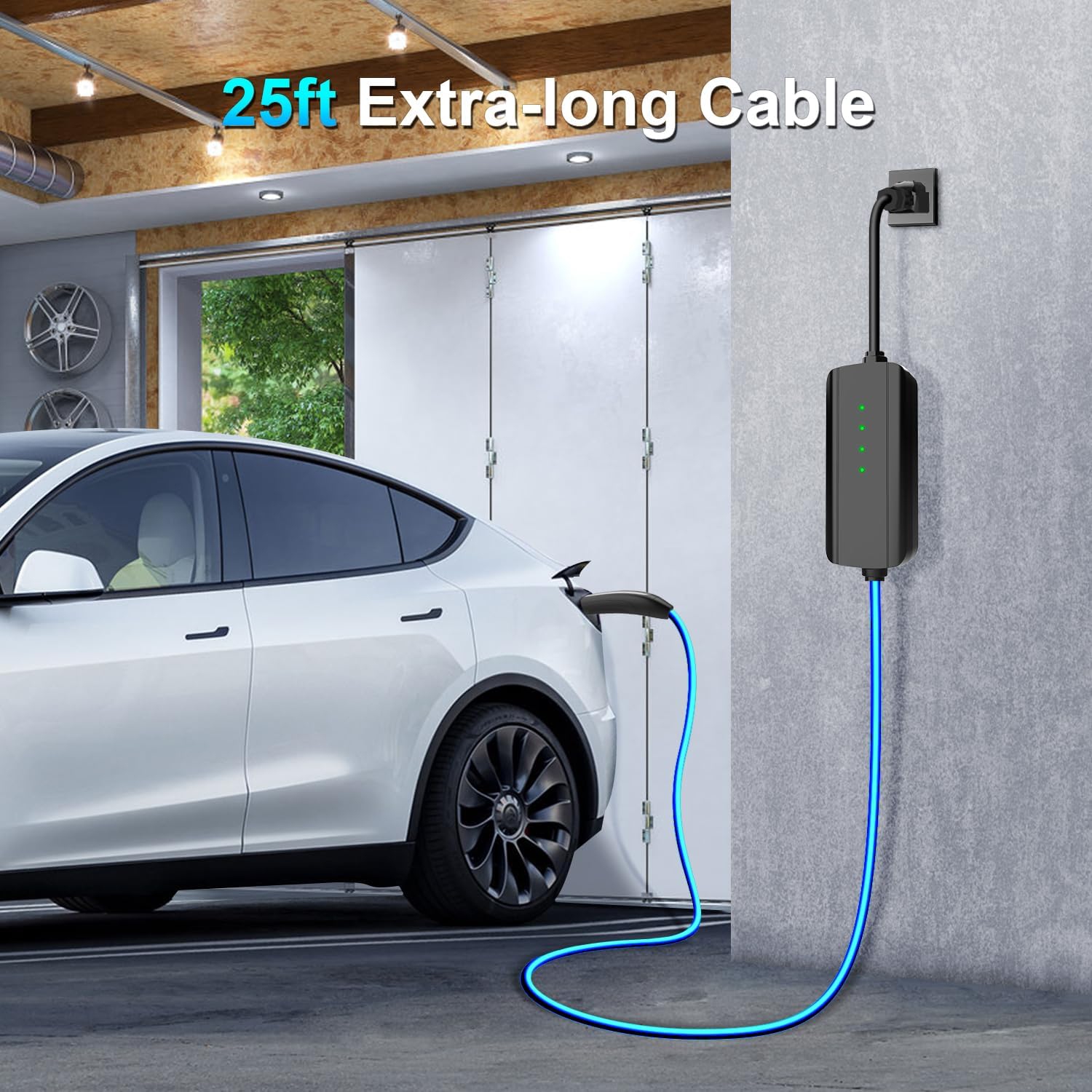 EVCONN - Chargeur NACS jusqu'à 16&nbsp;A pour véhicule électrique portatif, cordon 25&nbsp;pi - noir