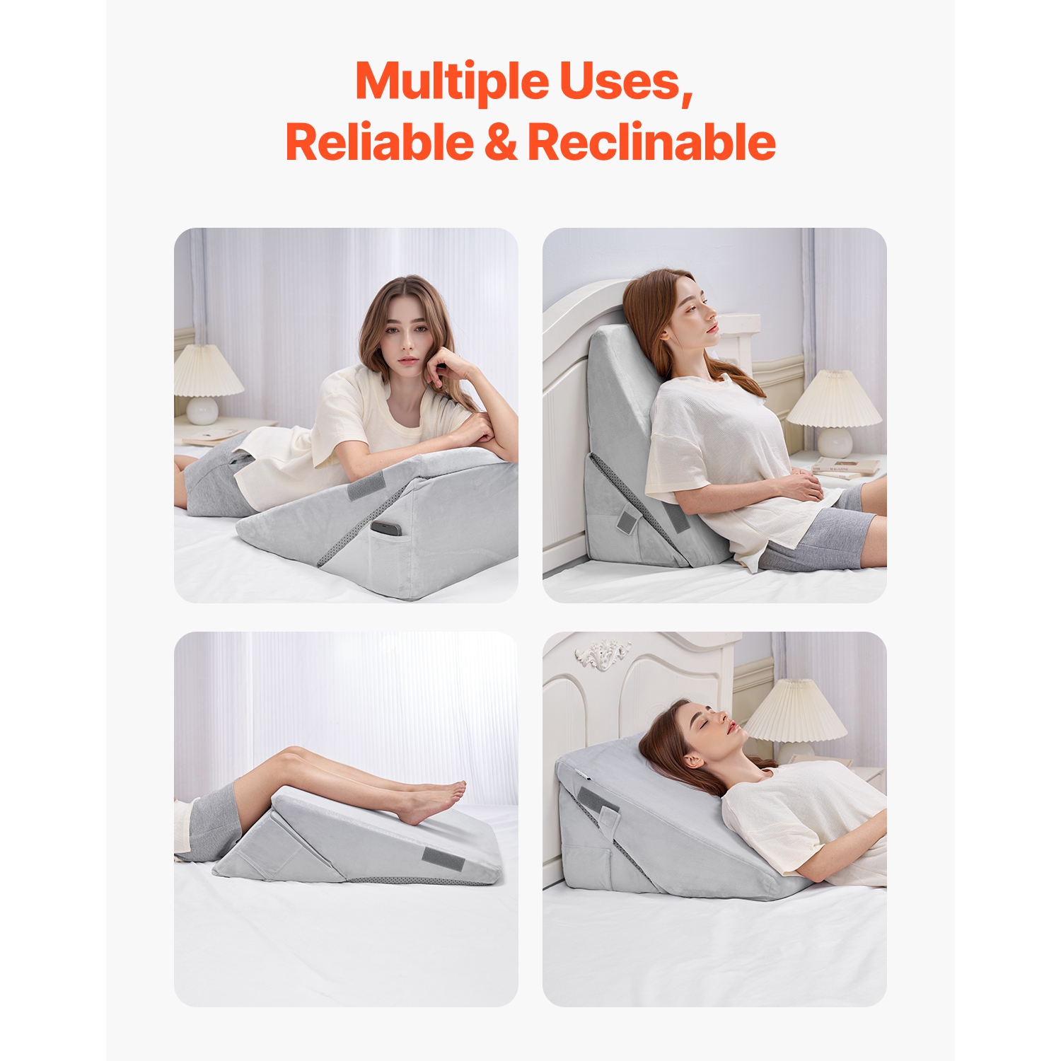 VEVOR Bed Wedge Pillow for Sleeping, Adjustable Orthopedic Bed Wedge, 25D High-Density Foam Filling & Soft Washable Cover, Post Surgery Pillow for