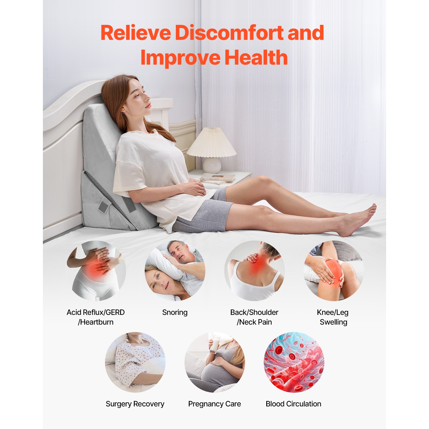 VEVOR Bed Wedge Pillow for Sleeping, Adjustable Orthopedic Bed Wedge, 25D High-Density Foam Filling & Soft Washable Cover, Post Surgery Pillow for