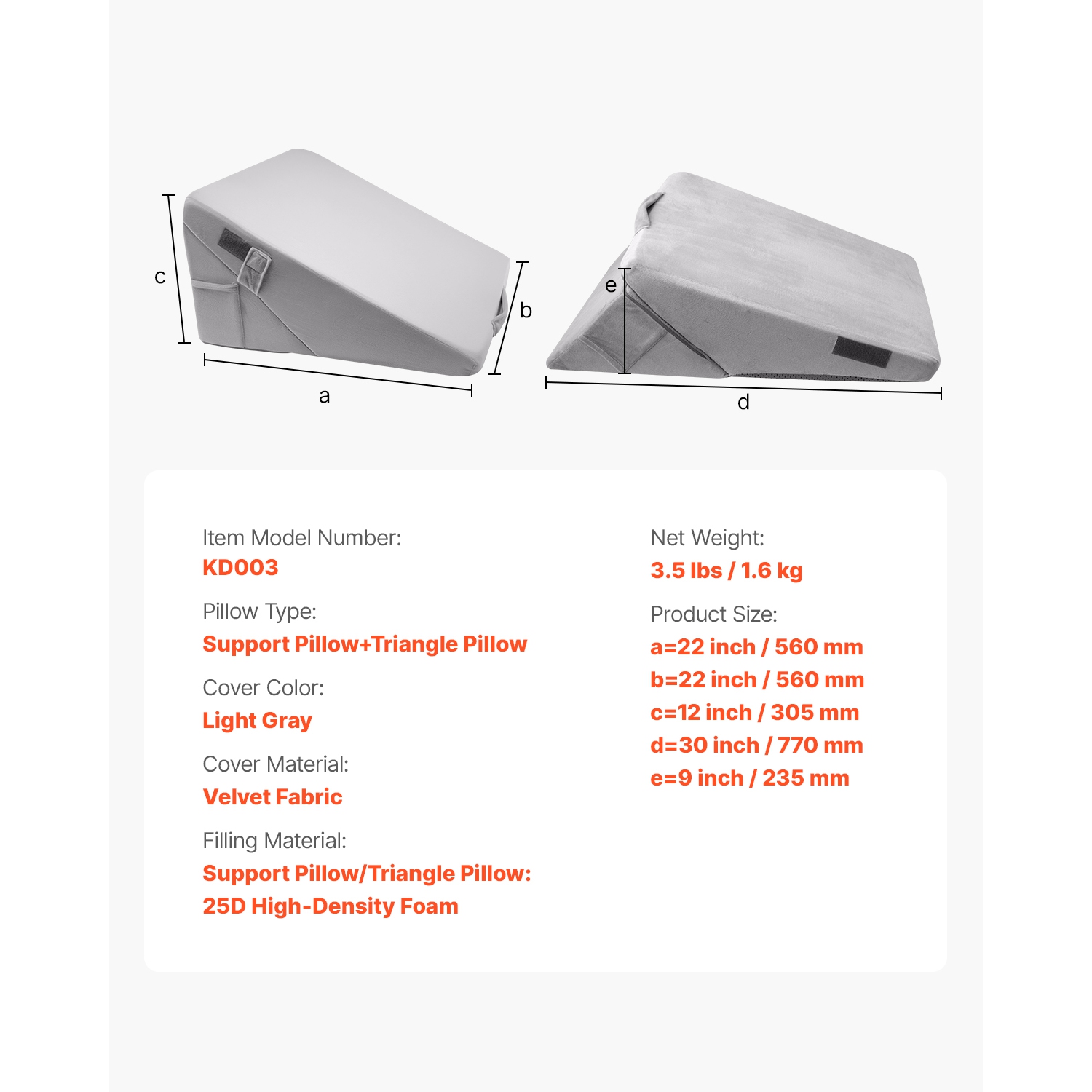 VEVOR Bed Wedge Pillow for Sleeping, Adjustable Orthopedic Bed Wedge, 25D High-Density Foam Filling & Soft Washable Cover, Post Surgery Pillow for