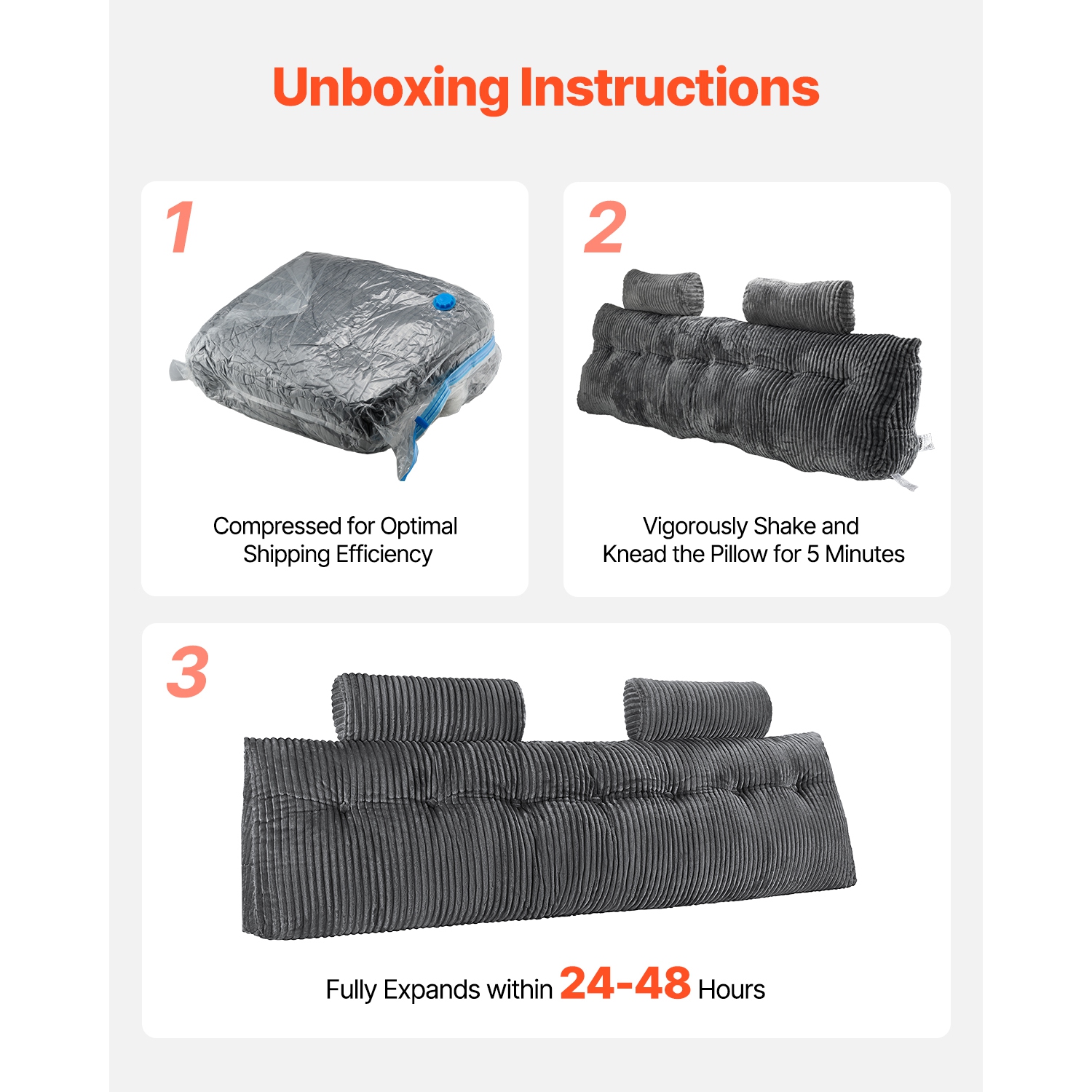 Oreiller de tête de lit VEVOR 2 pochettes latérales, très grand oreiller en coin avec 2 appuie-tête, oreiller en coin avec tissu de flanelle lavable,