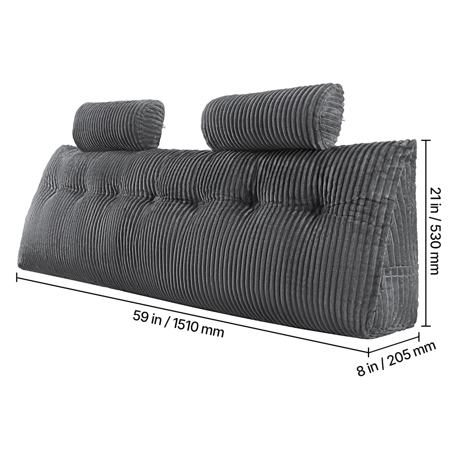 Oreiller de tête de lit VEVOR 2 pochettes latérales, très grand oreiller en coin avec 2 appuie-tête, oreiller en coin avec tissu de flanelle lavable,