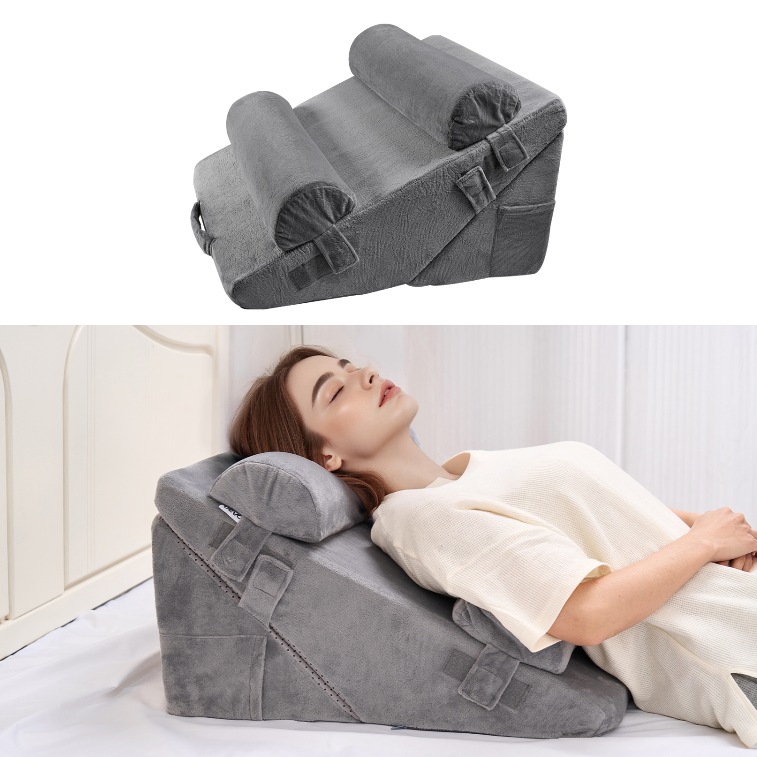 VEVOR Wedge Pillow for Sleeping, 4 Pcs Adjustable Orthopedic Bed Wedge Set, Support Arm Leg Neck Shoulder, Post Surgery Pillow for Back Pain, Acid