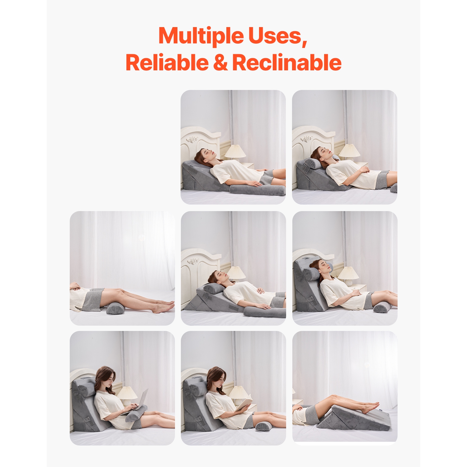 VEVOR Wedge Pillow for Sleeping, 4 Pcs Adjustable Orthopedic Bed Wedge Set, Support Arm Leg Neck Shoulder, Post Surgery Pillow for Back Pain, Acid