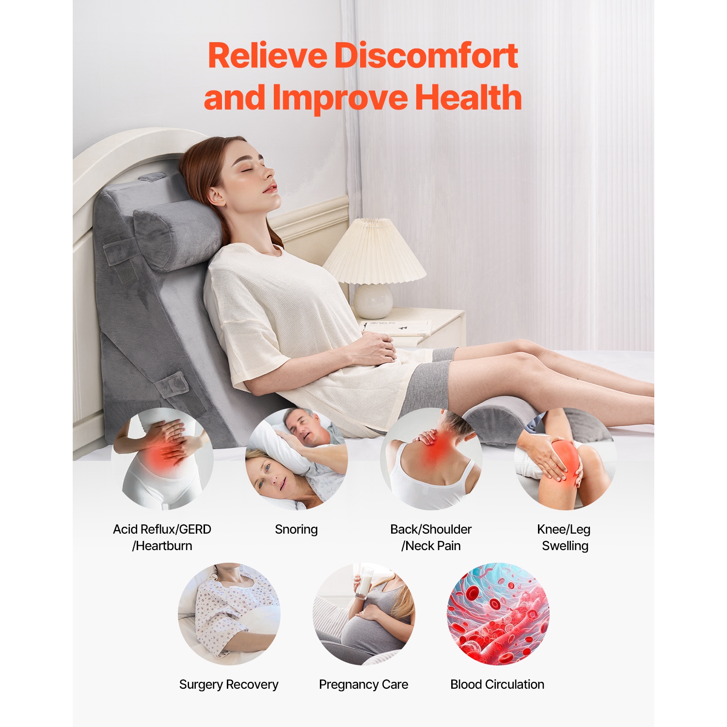 VEVOR Wedge Pillow for Sleeping, 4 Pcs Adjustable Orthopedic Bed Wedge Set, Support Arm Leg Neck Shoulder, Post Surgery Pillow for Back Pain, Acid