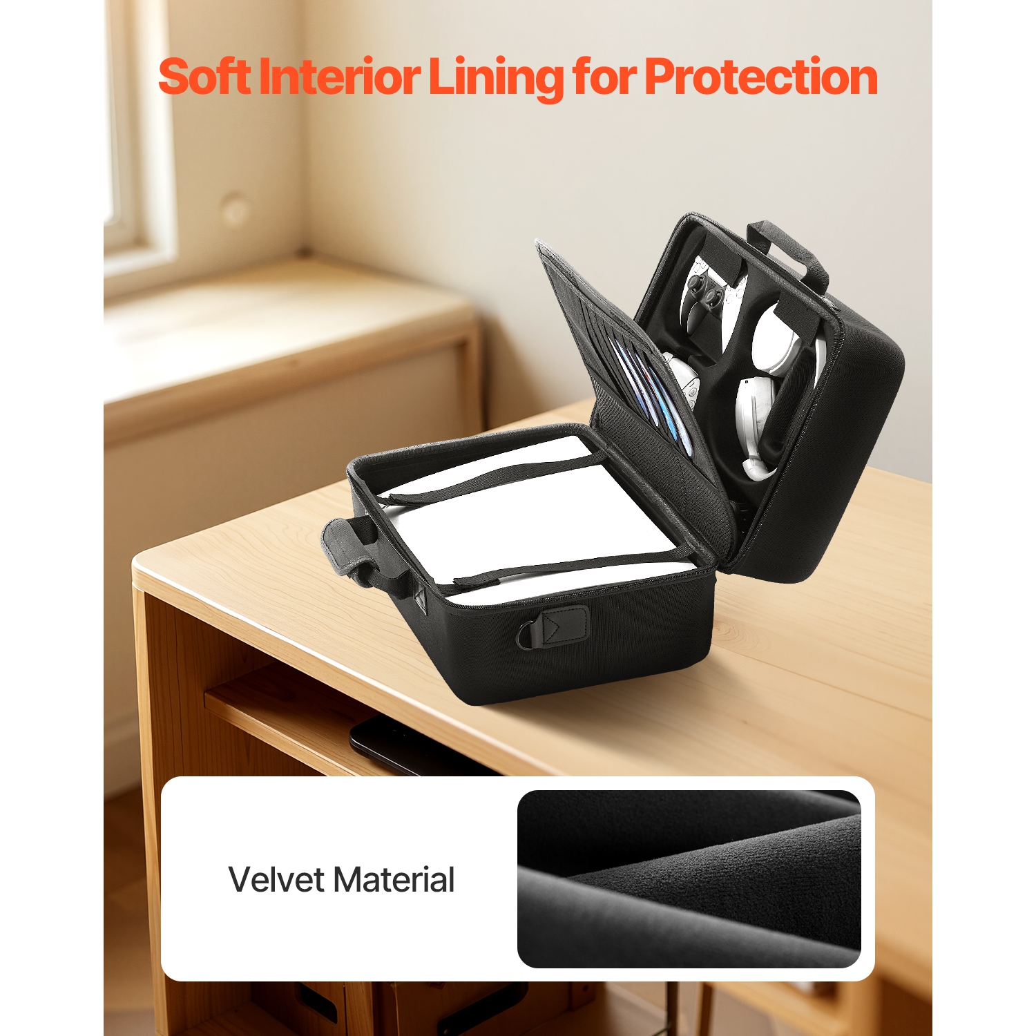 VEVOR PS5 Carrying Case, Travel Bag for Playstation 5 Shockproof EVA, Soft Interior Lining & Padded Dividers for Extra Protection, Spacious Design