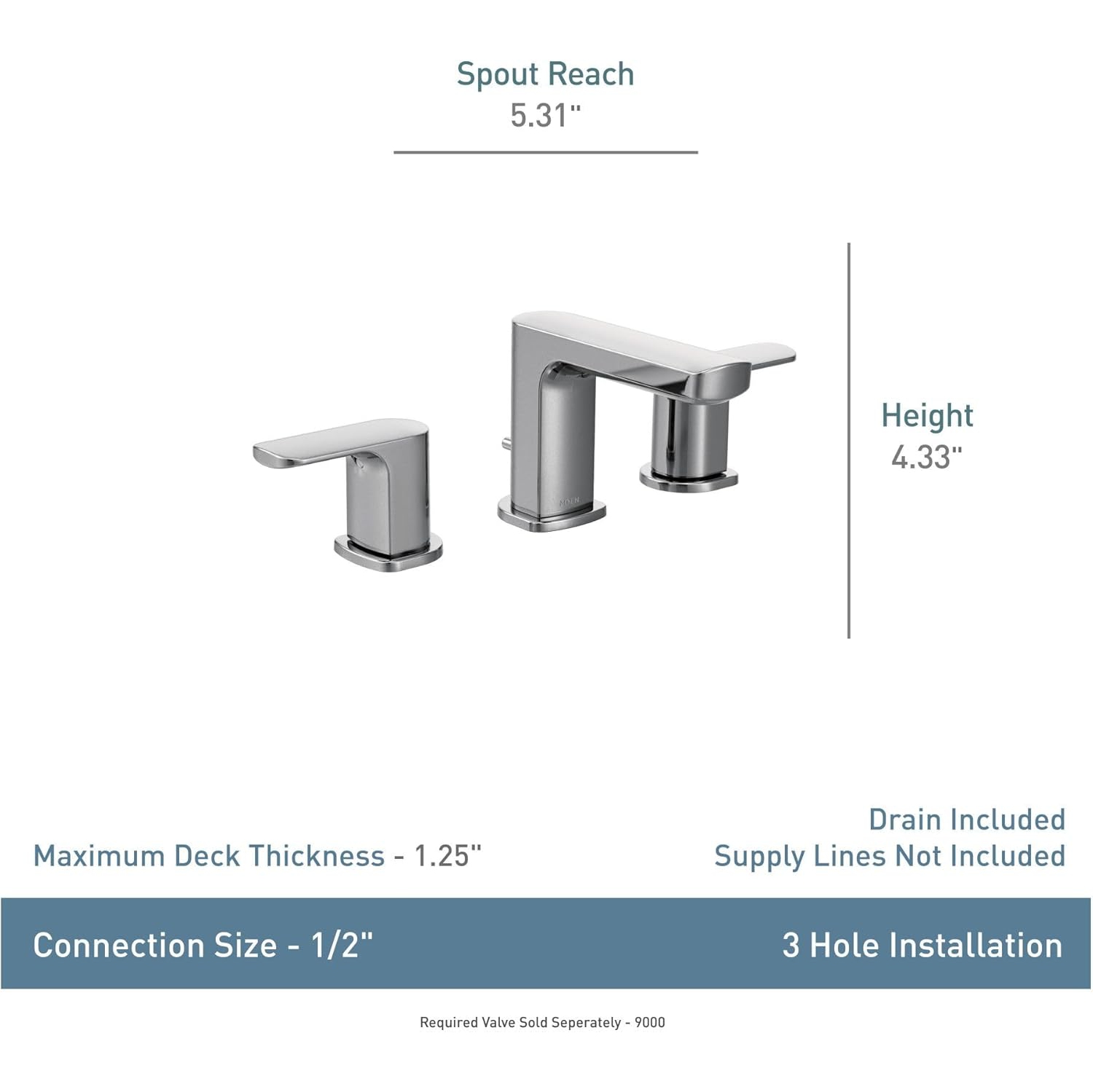 Robinet de salle de bain large Moen T6920BN Rizon à deux manettes, sans valve, nickel brossé