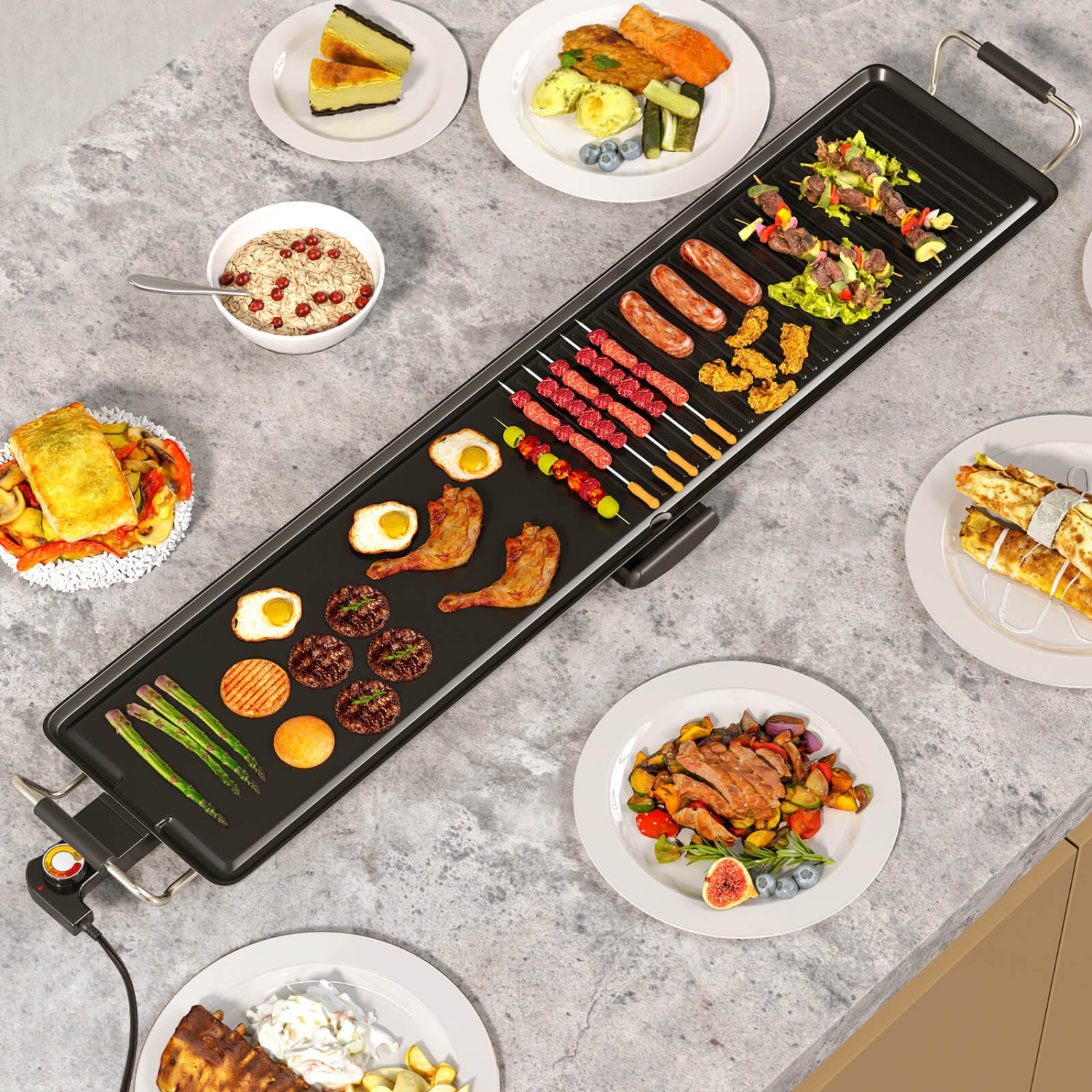 Costway 35" Extra Large electric Teppanyaki Grill with Adjustable Temperature Thermostats and Drip Tray