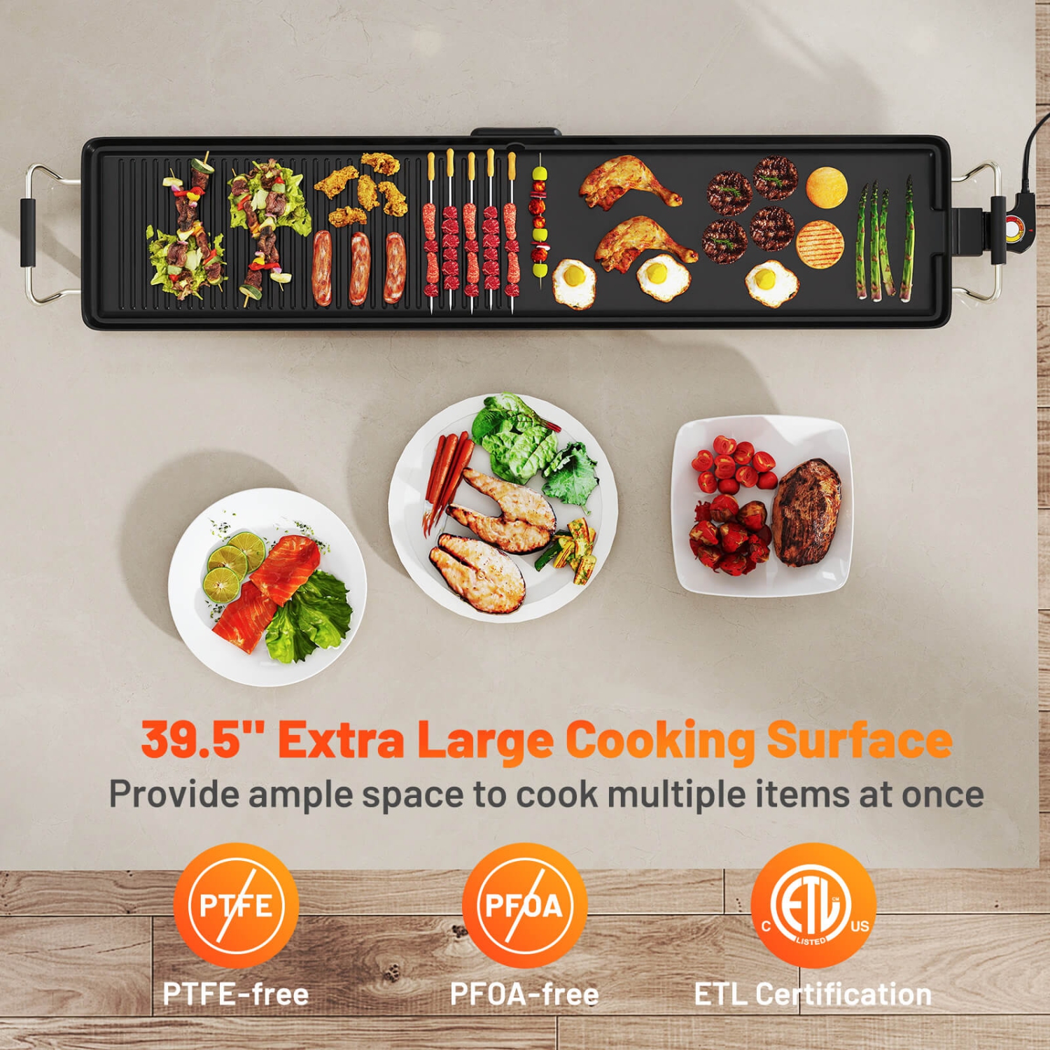 Costway 35" Extra Large electric Teppanyaki Grill with Adjustable Temperature Thermostats and Drip Tray