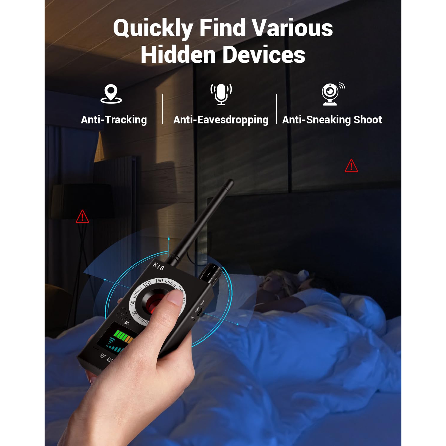 Détecteur de caméra cachée portatif, détecteur de caméra anti-espion, détecteur de suivi GPS, détecteur de dispositif caché pour hôtel, salle de