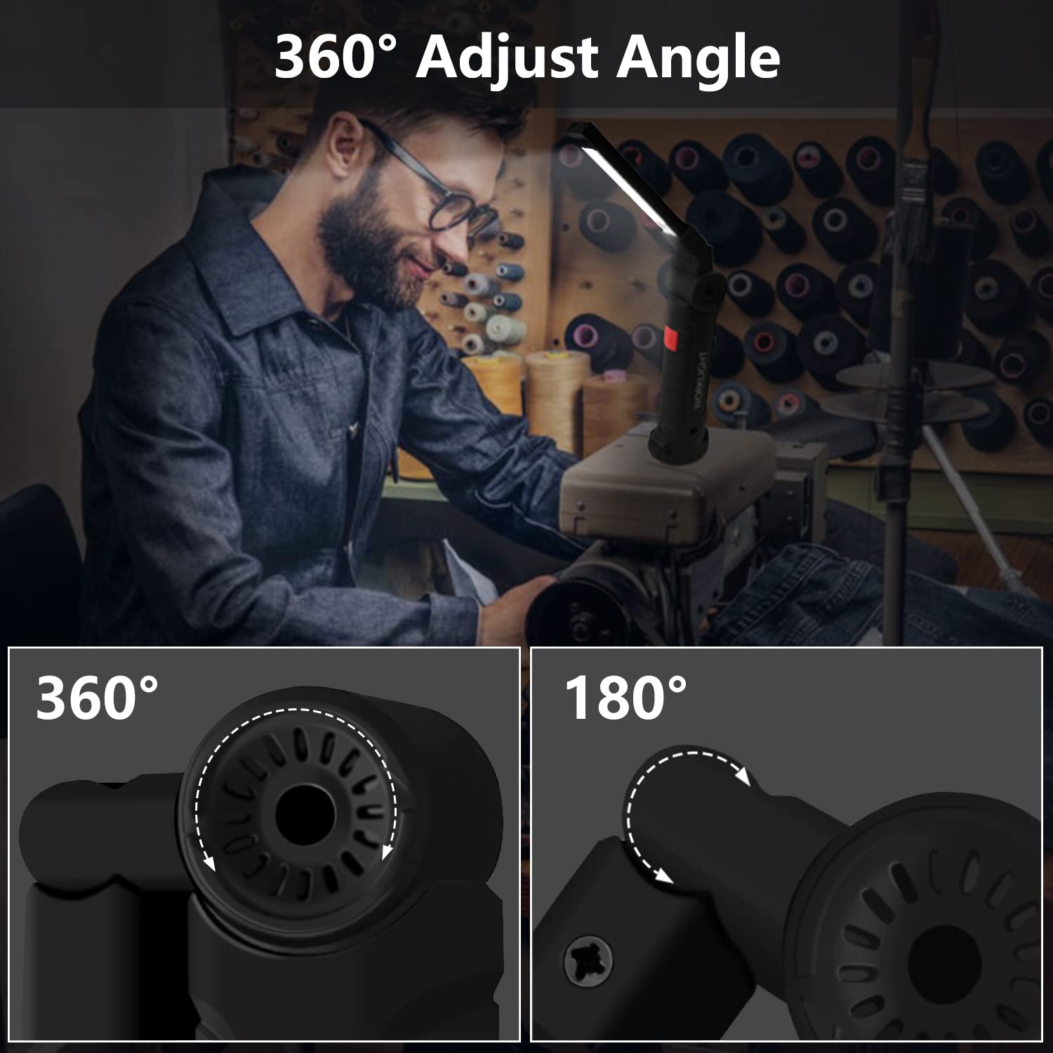 Paquet de 2 lampes de travail pliables portatives, lampe de poche LED rechargeable pour la réparation de voiture, le barbecue et l'extérieur