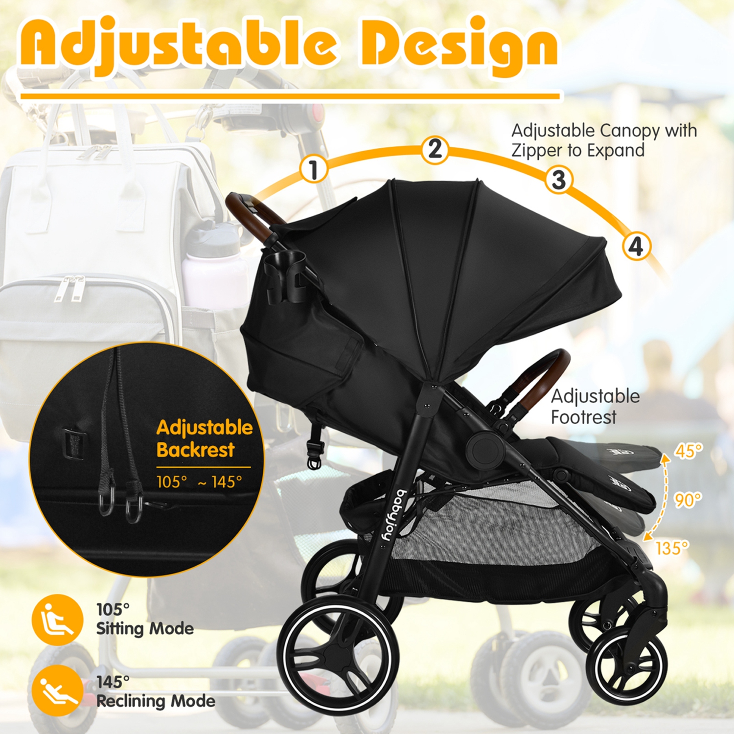 Costway High Landscape Baby Stroller Pushchair w/ Footmuff & Expandable Canopy